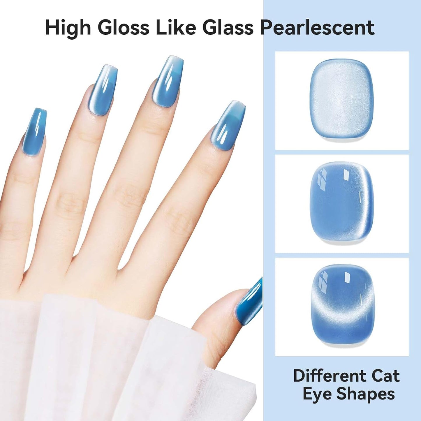 Moonlight Cat Eye Gel Nail Polish 12ML Blue Glitter Magnetic Gel Polish Velvet Ceramic Effect Crystal Shimmer Cateye Soak Off Manicure Salon At Home 1Pc