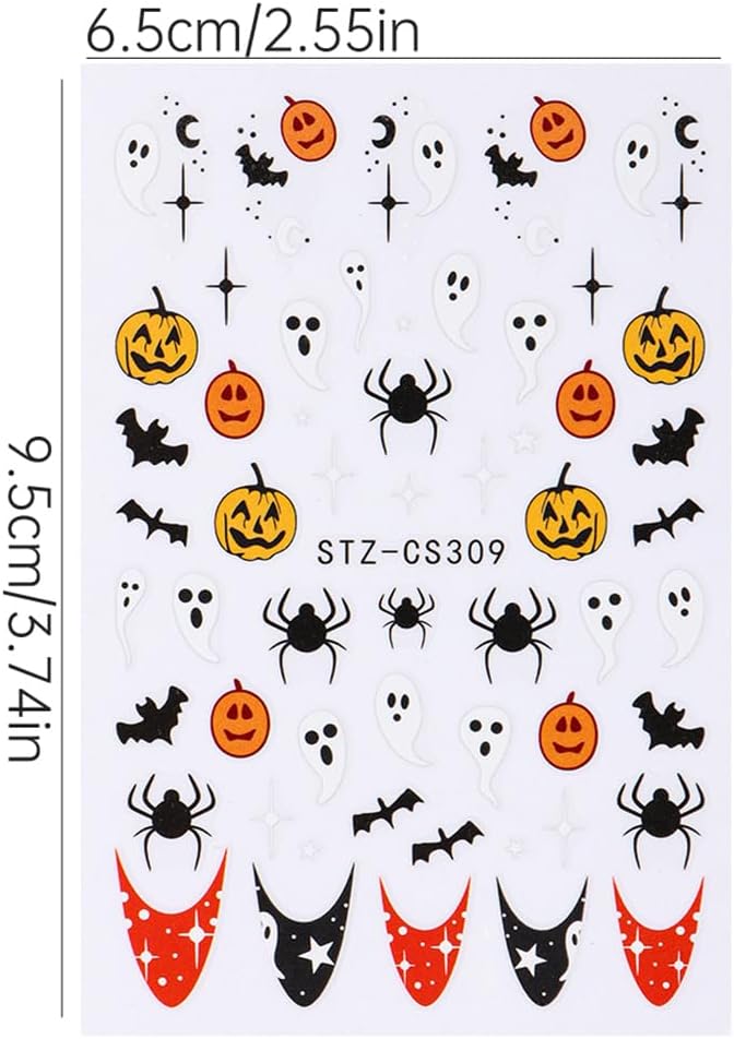 3 Pcs Halloween Nail Art Stickers Decals Cute Ghost Pumpkin 3D Self Adhesive Nail Decals Flower Ghost Nail Design Pumpkin Cats Spider Bats French Manicure Supplies for Women Nail Decor