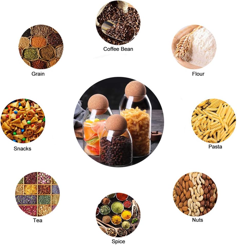 MOLFUJ 1200ML/40Oz Glass Storage Container with Ball Cork, Cute Decorative Organizer Bottle Canister Jar with Air Tight Wood Lid for Food, Coffee, Candy, Bathroom Apothecary Cotton Swab Qtip Holder