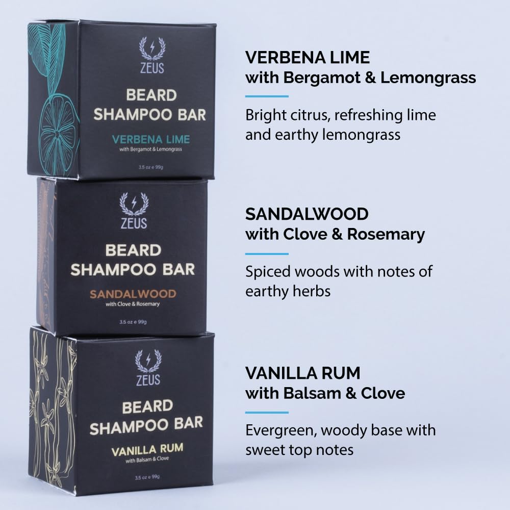 ZEUS Beard Wash Bar for Men, All-Natural Hydrating Shampoo, Skin-Clarifying Soap & Beard Care Cleanser with Natural Ingredients, Anti-Itch & Gentle on Skin (Made in USA) Sandalwood