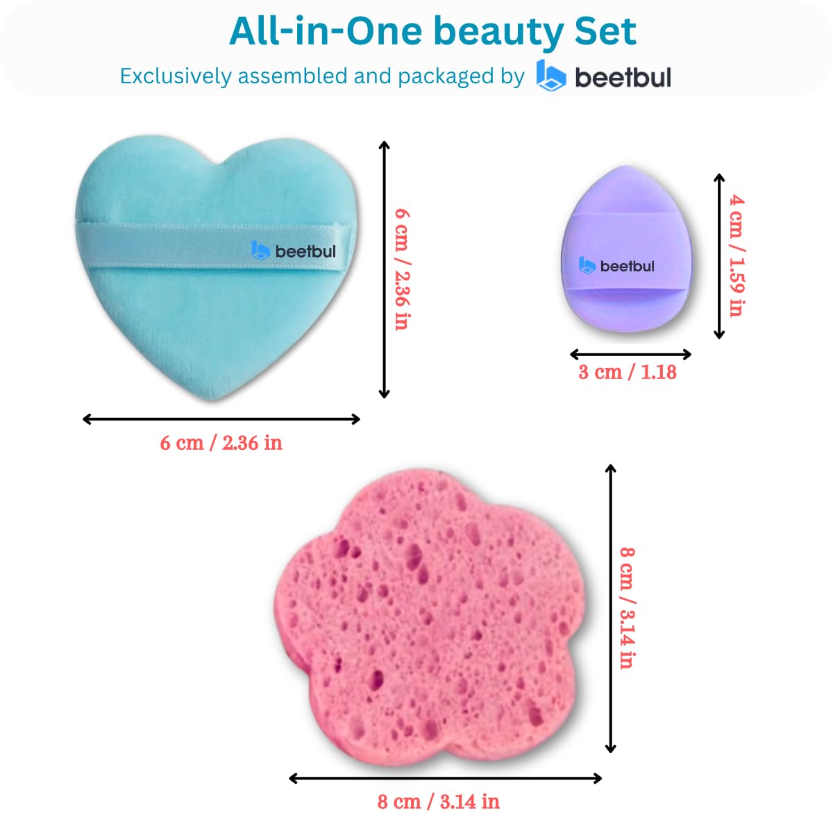 Beetbul Makeup & Exfoliation Kit - Bissú Compact Powder + 1 Medium Velvet Puff + 2 Finger Puffs + 1 Facial Exfoliating Sponge (10 Honey, One Size)