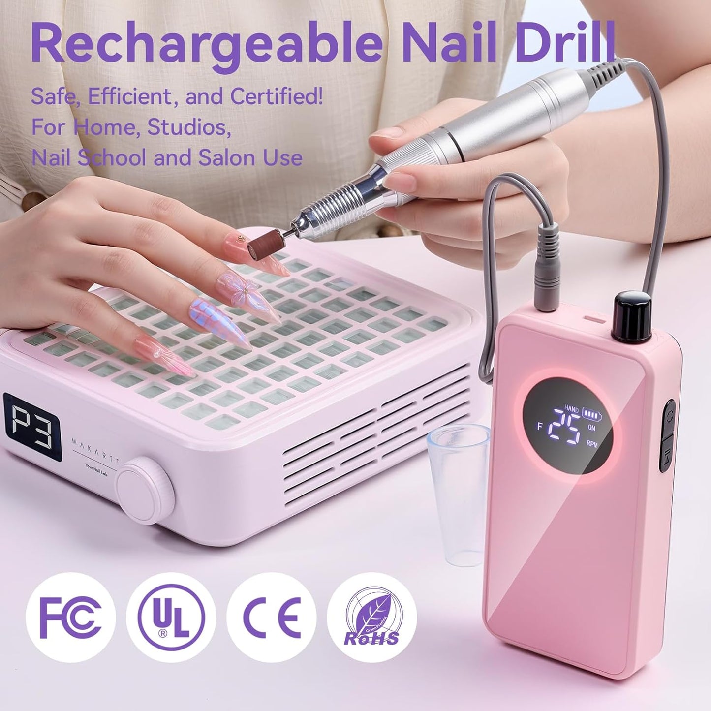 Makartt Rechargeable Nail Drill – 35000RPM Electric Nail File,Portable E File for Gel Nail Shaping & Removal, Quiet, Lightweight, 6H Battery, Easy to Use for Home & Salon, YEEYAN