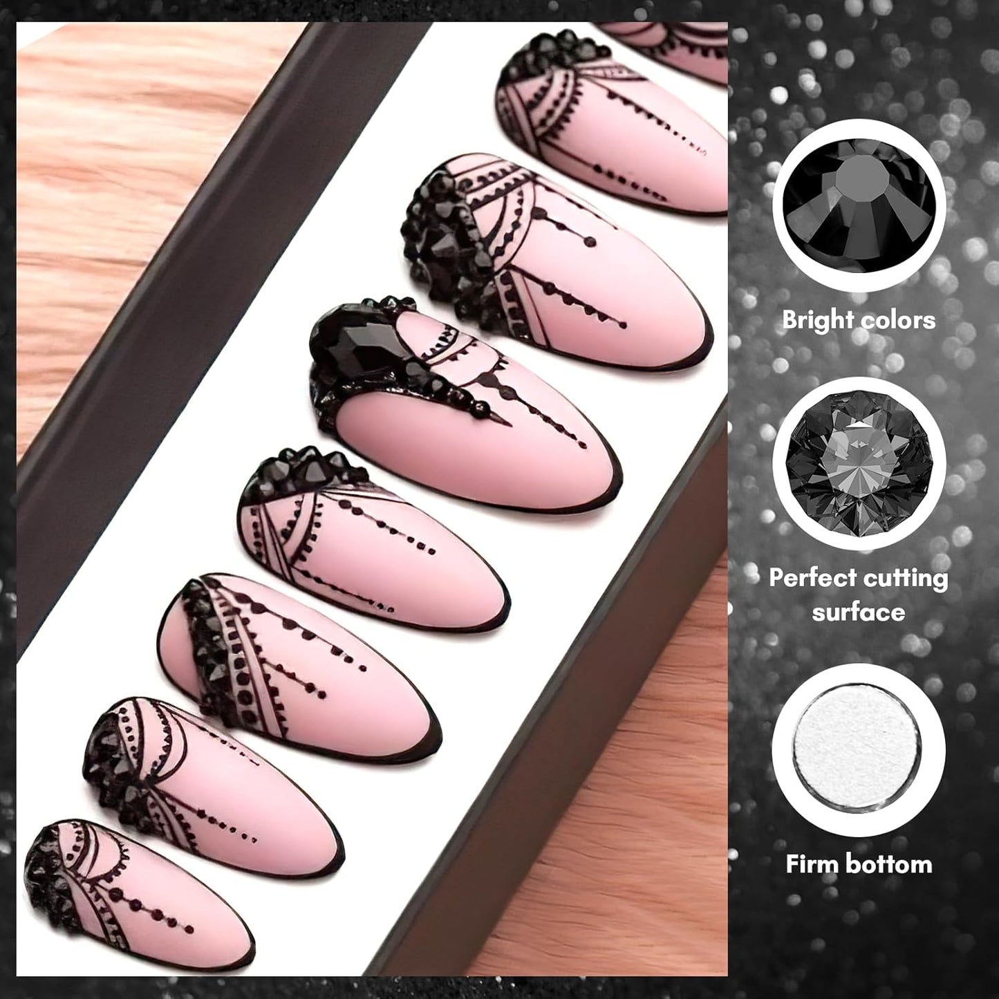 Makartt, 1110 Pcs Rhinestones Set, Black, Round, Multi-Size, Glass or Crystal, for DIY Crafts, Nail Art Supplies Accessories, Christmas Gift