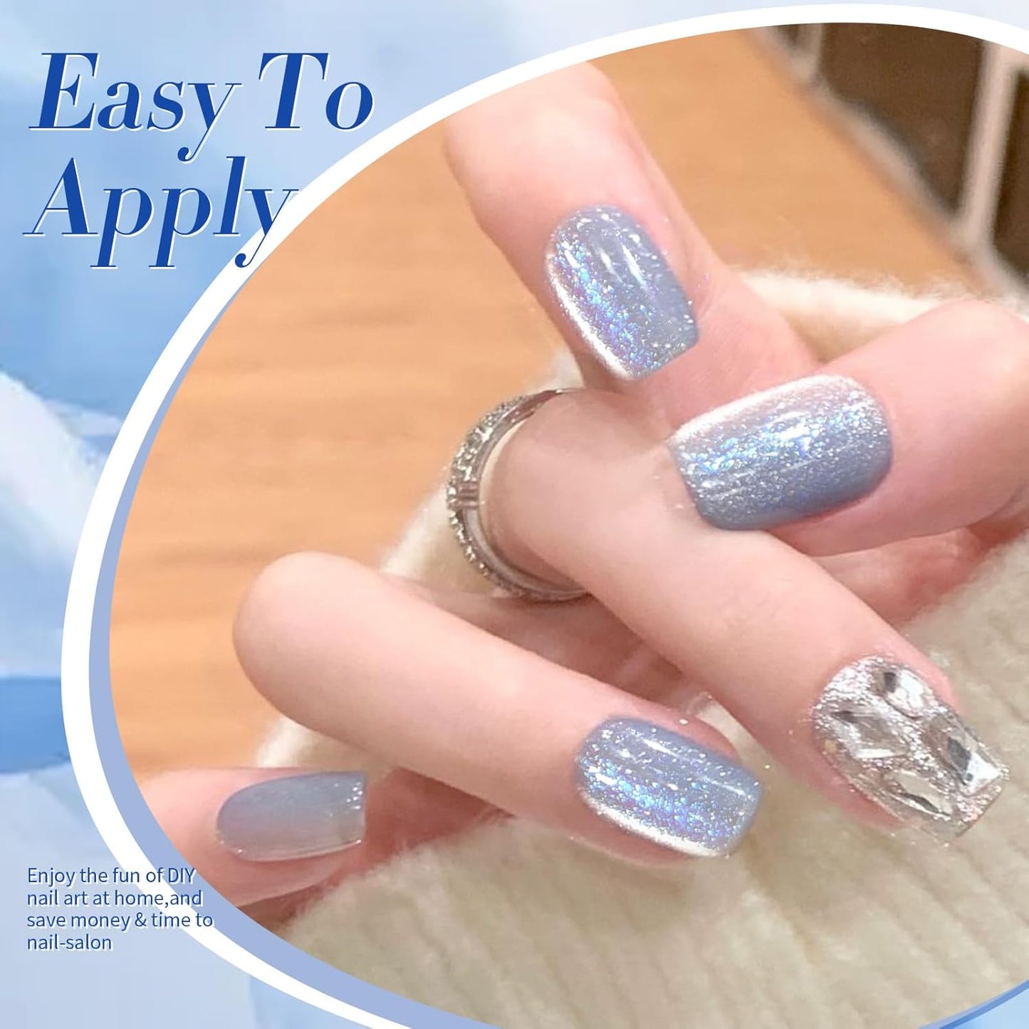 BORN PRETTY Cat Magnetic Eye Gel Nail Polish Light Blue Holographic Glitter Gel Polish Glass Magnetic Gel Gift 15ML