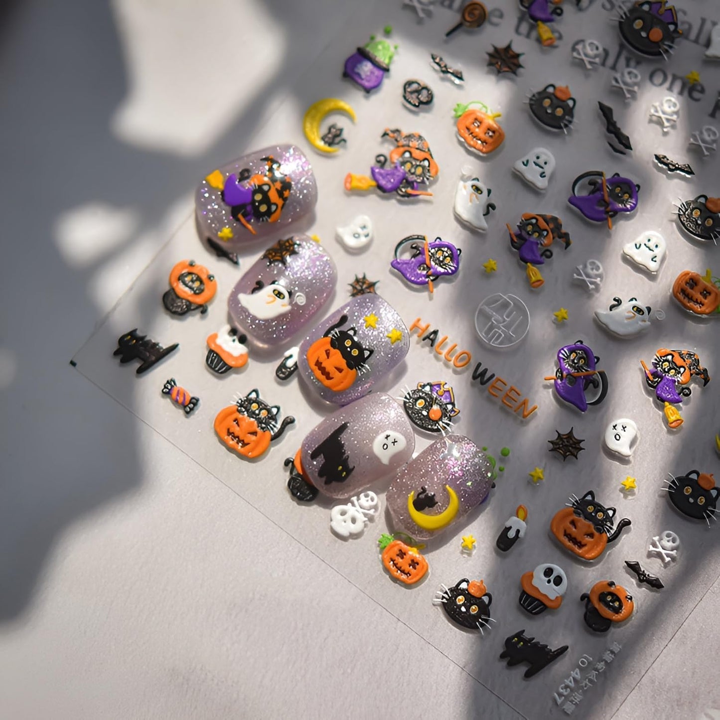 Halloween Nail Art Stickers 5D Embossed Nail Decals Pumpkin Cute Ghost Nail Stickers Skull Spider Web Design Halloween Nail Art Supplies DIY Manicure for Women Girls