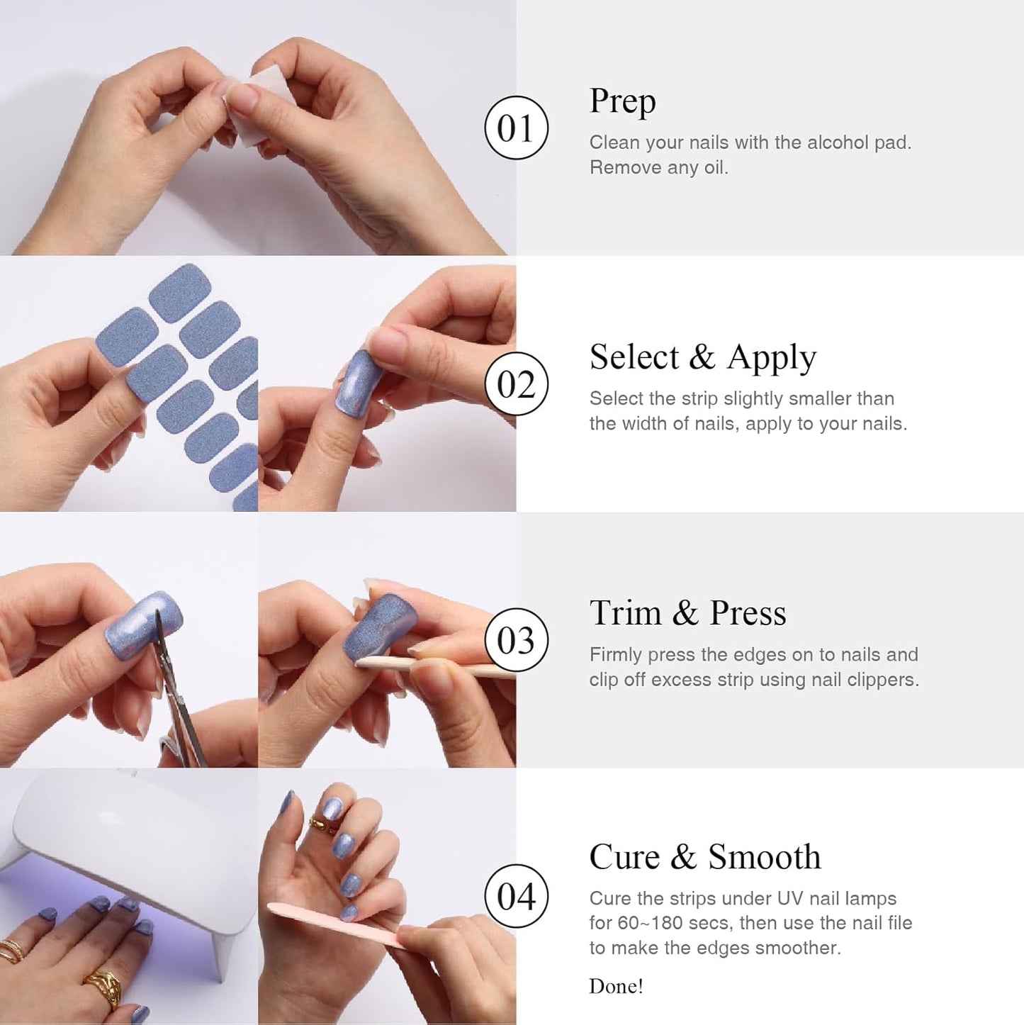 Semi Cured Gel Nail Strips, 20 PCS Gel Nail Stickers Work with UV Light, Salon Quality & Easy to Use - Shine Forest