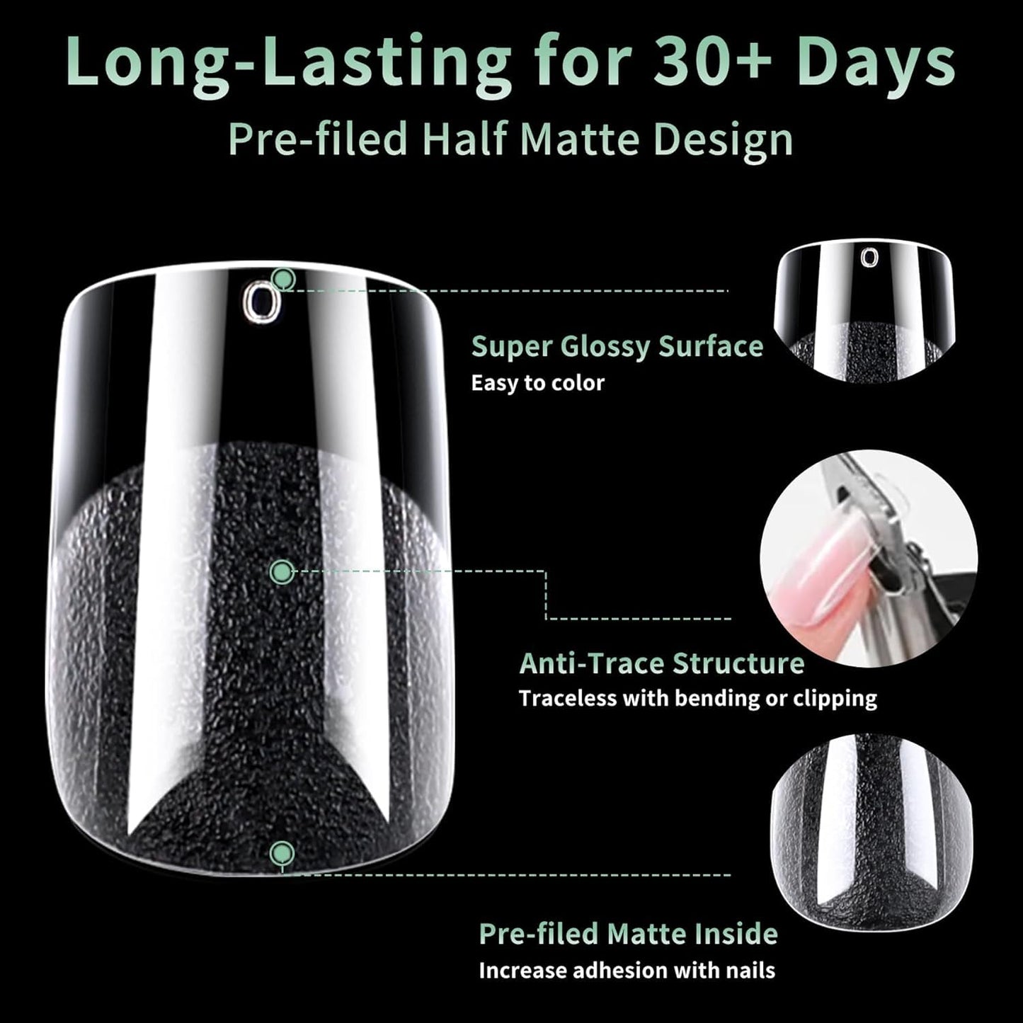 Short Square Nail Tips, 216pcs Acrylic Soft Fake Nails Gel Nail Tips, Full Cover Pre-Shaped Matte Clear Press on Nails for Extension, Diy at Home Manicure 12 Sizes