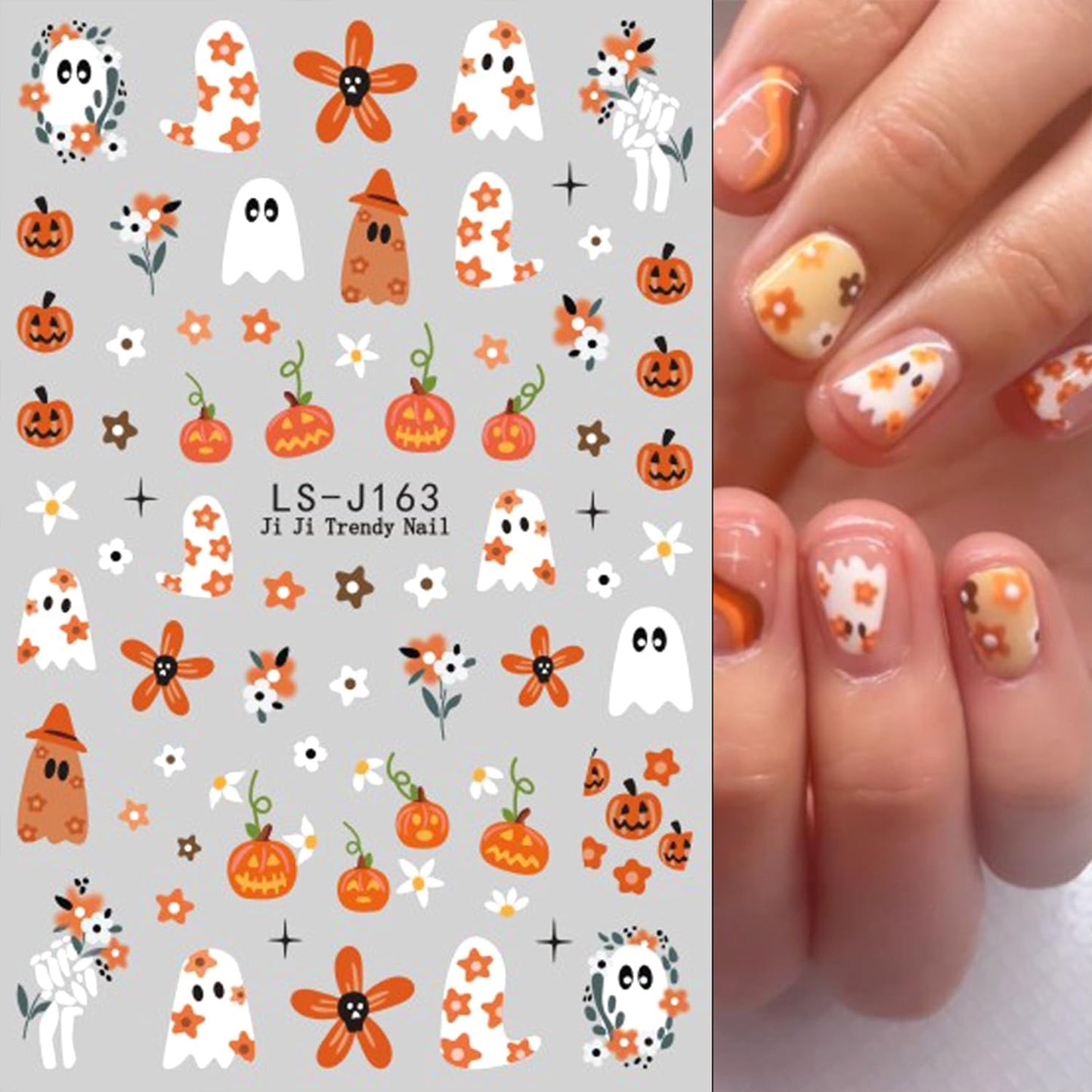 8 Sheets Halloween Nail Art Stickers Decals Evil Eye Nails Stickers Cute Ghost Pumpkin Nails Decal Self-Adhesive Blood Drop Nails Art Decals for Women Halloween Decor