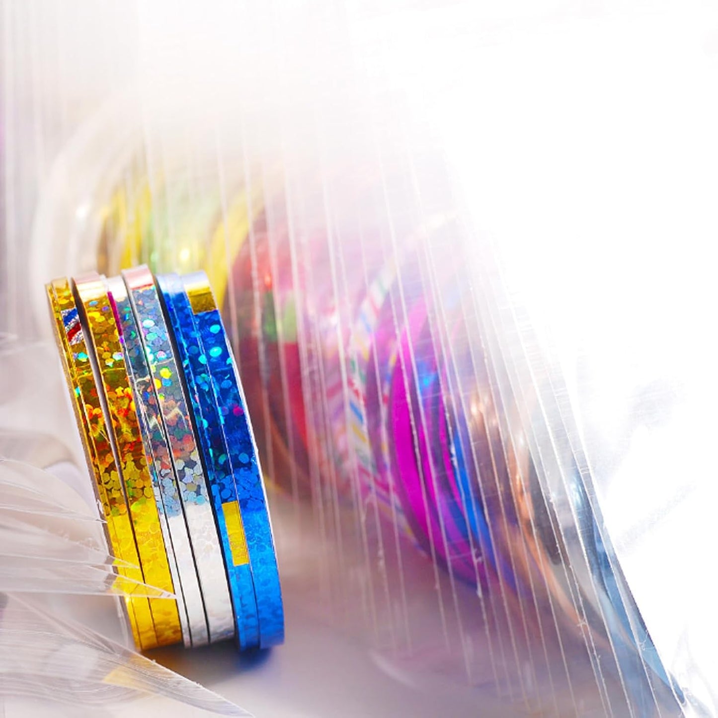 Nail Art Striping Tape Lines Kit 36 pcs 1mm 2mm 3mm Nail Tape Strips for Design DIY Silver Nails Striping Tape (Blue)