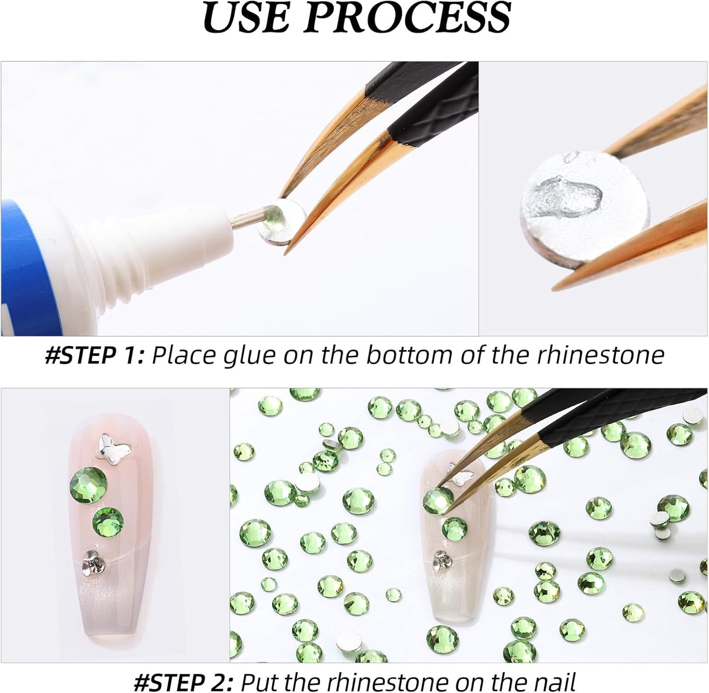 Light Green Flatback Rhinestones, Glass Rhinestones for Nail Art and Craft, Glue Fix, Loose Crystal Gemstones(Lt.Green, SS12, 1440pcs, 2.9-3.0mm)