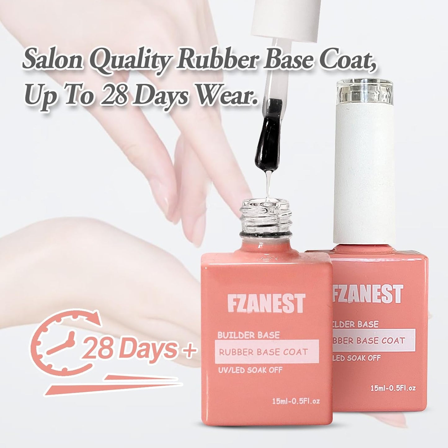 FZANEST Hema Free Rubber Base Builder Gel For Nails, Rubber Base Coat for Nail Strengthen Apex Building Extension Long Lasting Protect in A Bottle Soak Off UV LED Clear Gel Nail Polish