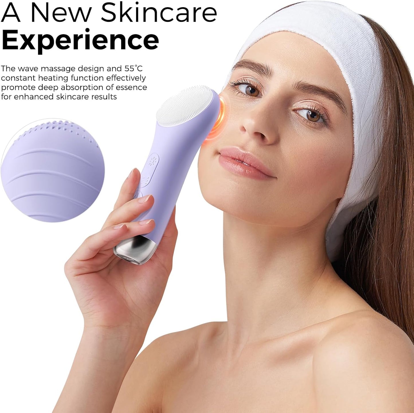 Facial Cleansing Brush: Rechargeable LED Electric Face Cleansing Brush with 4 Gentle Light Liquid Silicone Modes Face Scrubber Exfoliator,IPX7 Waterproof Ideal Gift for Men and Women-Purple