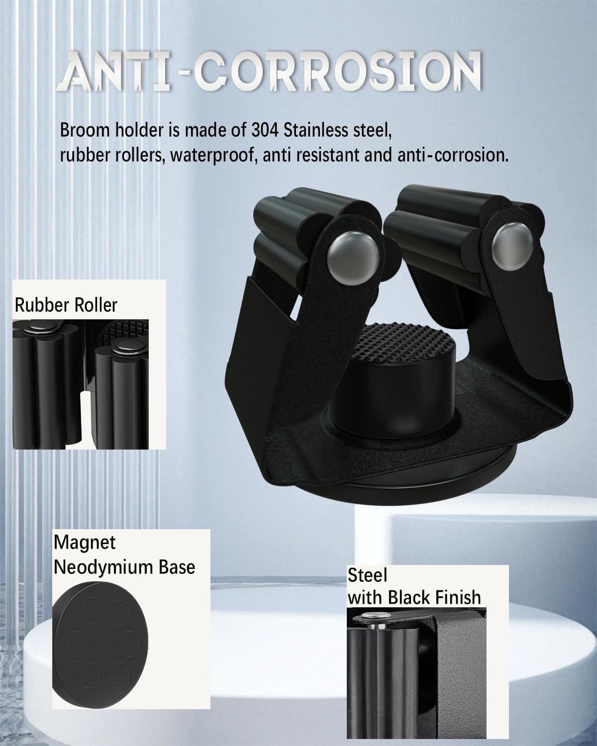 Magnetic Broom Holder Heavy Duty, Magnetic Broom and Mop Organizers for Fridge - Magnet Waterproof Mop Broom Holder for Garage Kitchen Laundry Work Shop - 8 Pack