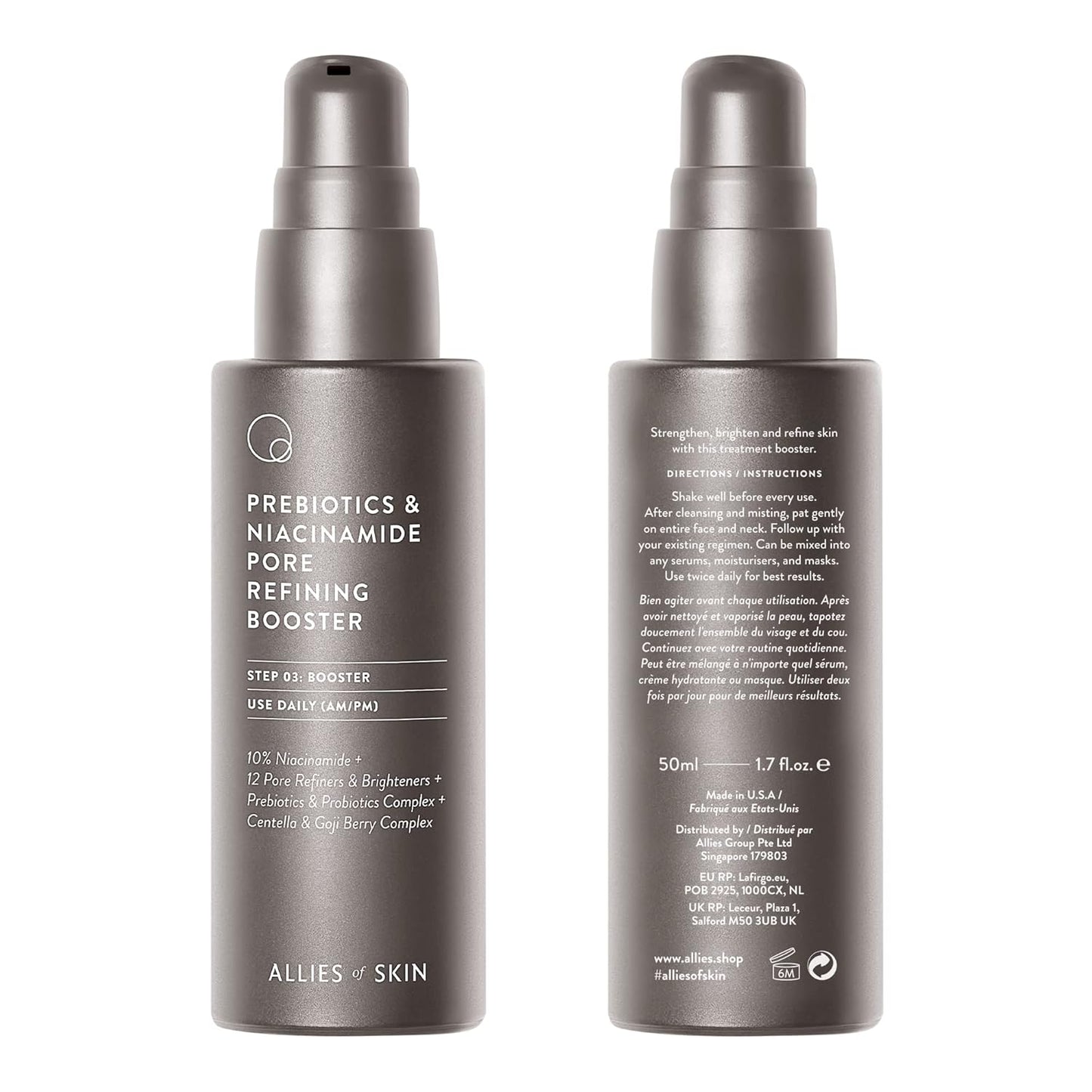 Allies of Skin Prebiotics & Niacinamide Pore Refining Booster: 10% Niacinamide, Goji Berry, Lysophosphatidic Acid. Pore Reducing Serum. Firms & Brightens. Strengthens Skin Barrier 1.7 oz / 50 ml