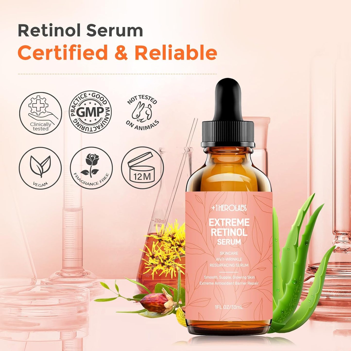 Retinol Serum for Face 2.5%, B5 Herbal Resurfacing Retinol with Vitamin C, Vitamin E, Hyaluronic Acid, Anti-Aging, Wrinkle Smoothing, Dark Spot Corrector, Brighten Dullness 2 Packs