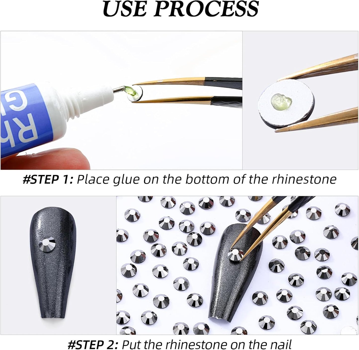 Black Hematite Flatback Rhinestones, Glass Rhinestones for Nail Art and Craft, Glue Fix, Loose Crystal Gemstones(Black Hematite, SS20, 1440pcs, 4.6-4.8mm)