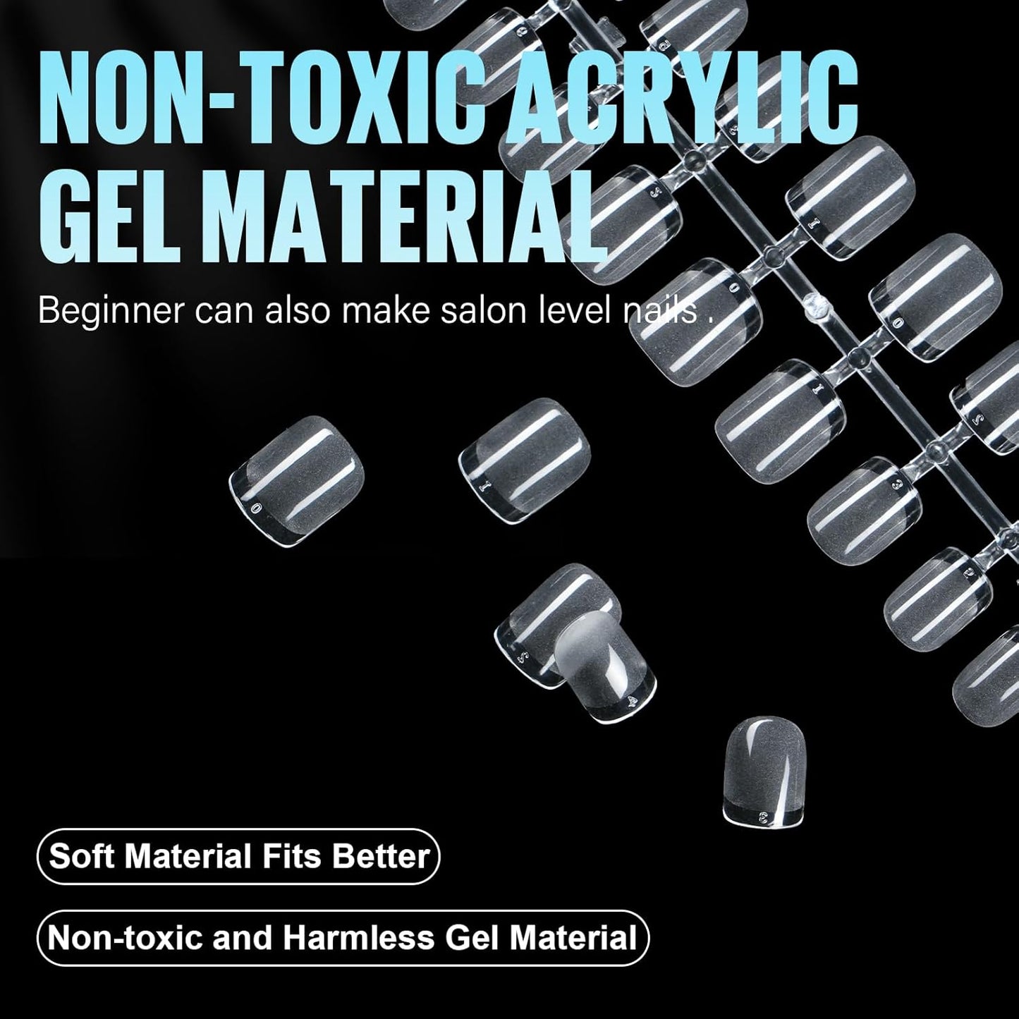 TOMICCA Short Nail Tips Extra Short Square Nail Tips, 192Pcs Fake Nails 12 Sizes Acrylic Clear Nails for Beginner and Professional DIY Gel Nails Salon