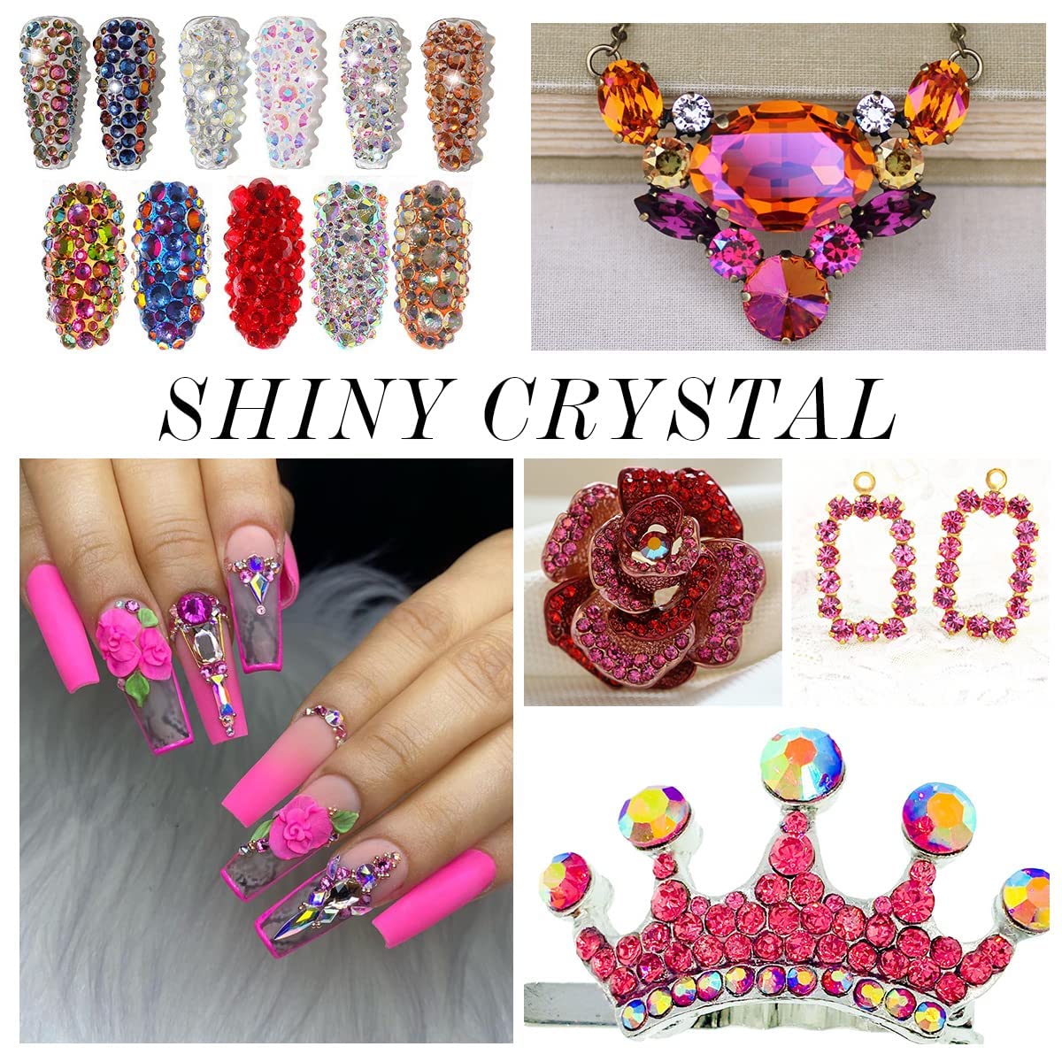 288Pcs Rose Crystal Rhinestones,Glass Flatback Rhinestones Gemstones for Nail Face Makeup Art Crafts Clothes Decoration -(SS34,7.0mm,Rose)