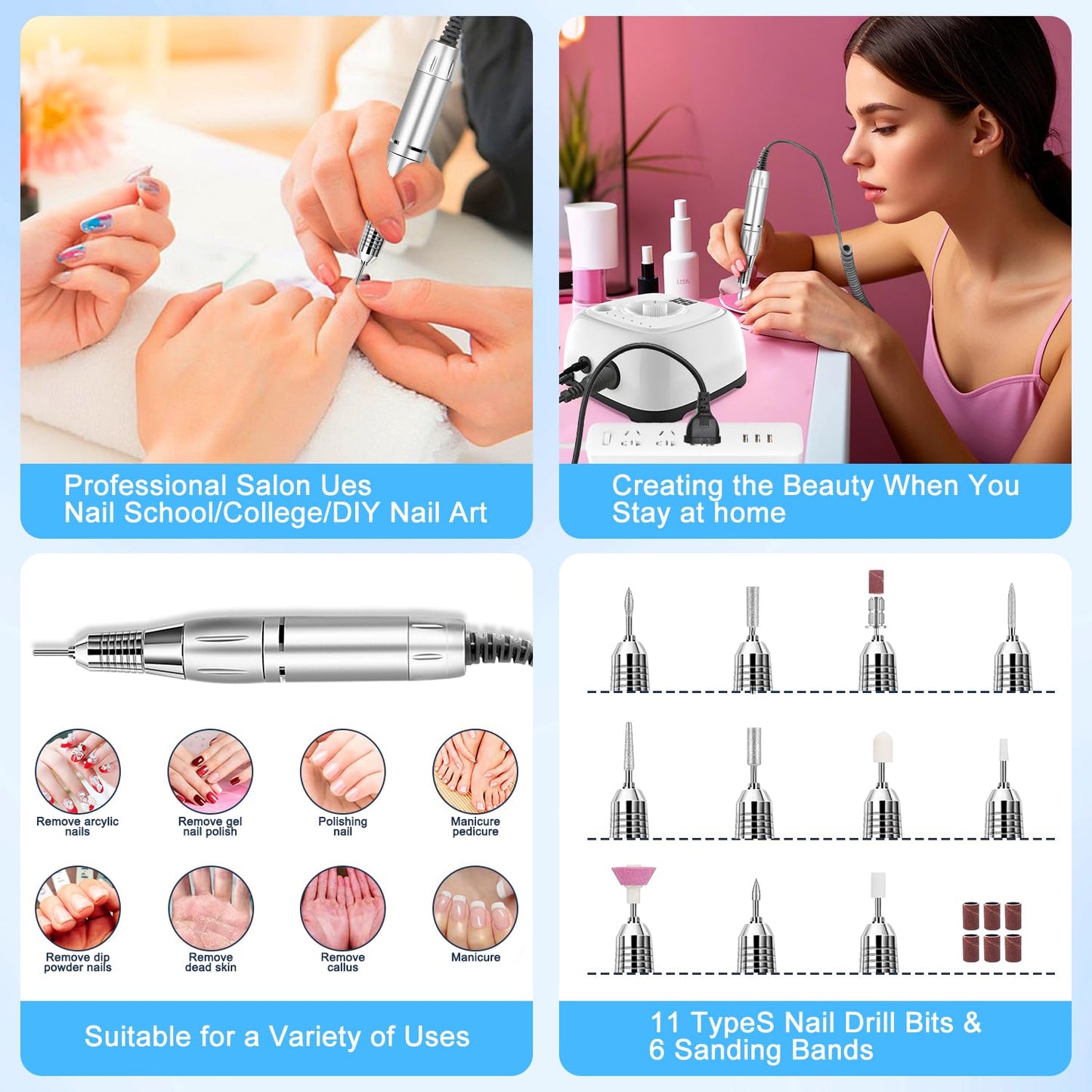 NAILGIRLS Electric Nail Drill Professional 35000RPM with Foot Pedal, Nail Drill Machine for Acrylic Gel Nails Manicure Pedicure with LCD Display Efile Tool for Salon Home Use