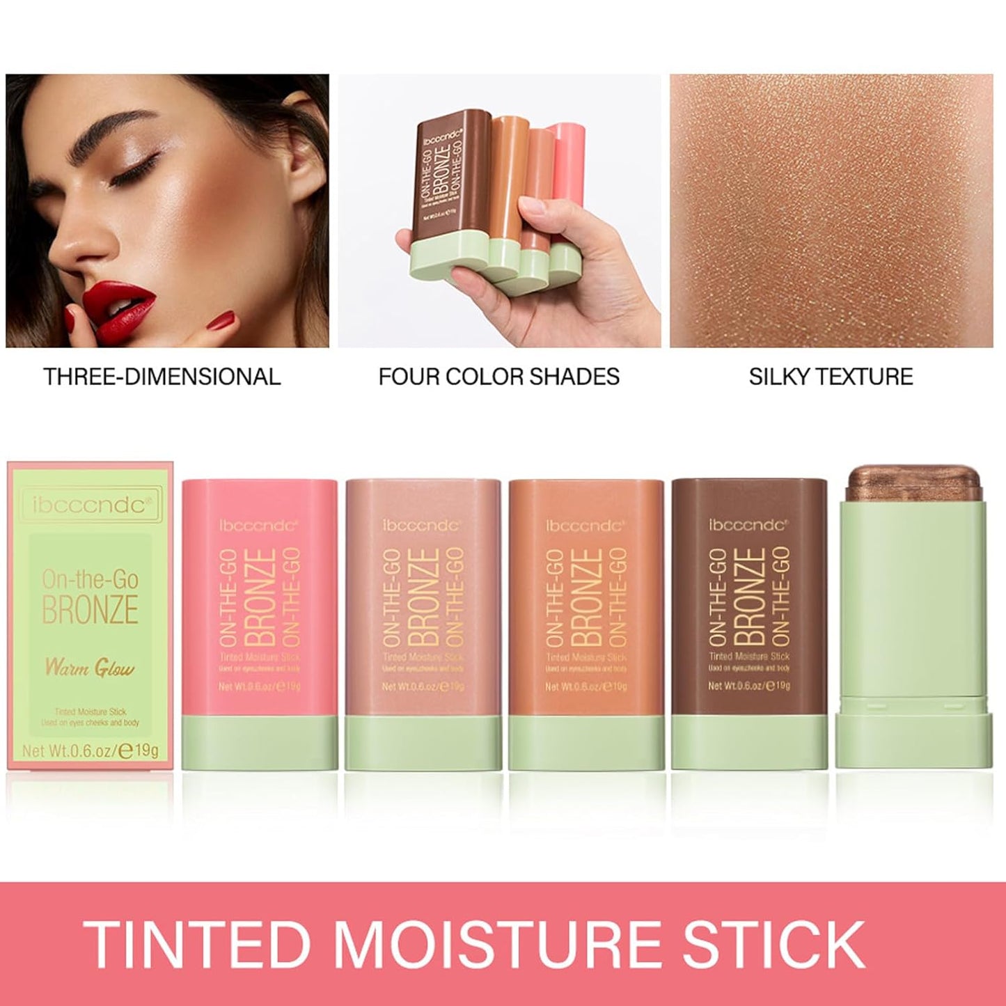 On-The-Go Bronzer Stick,Multi-Use Cream Contour Stick,Natural Long Lasting Face Bronzer,Smooth Highlighter Contour Stick,Bronze Contour Makeup Facial Shaping,02 Soft Glow