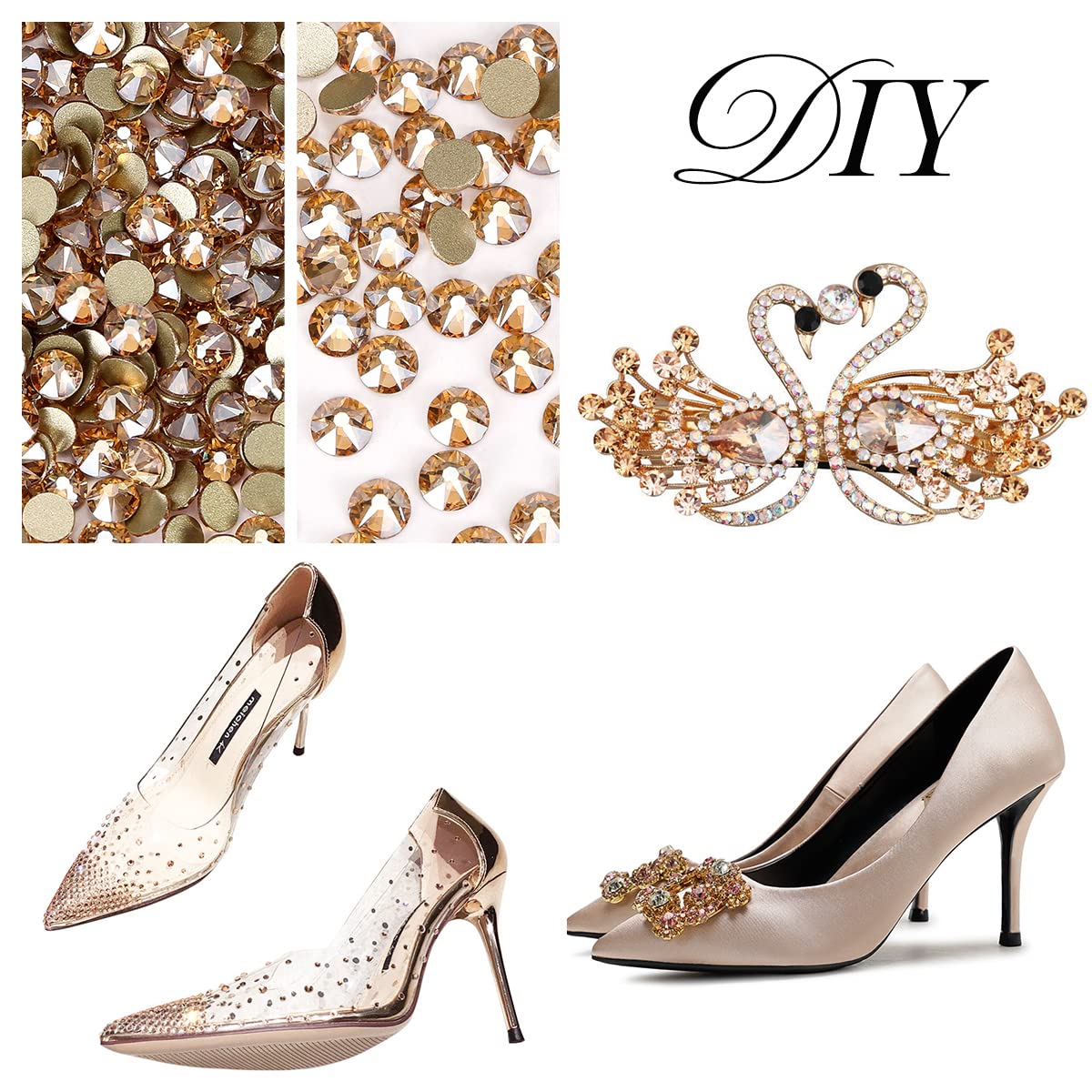 Novani Golden Shadow Rhinestones 1440pcs Flat Back Round Rhinestone Style 2088 Sparkly Crystal Gemstones for Nail Art and Crafting SS16,3.8-4.0mm