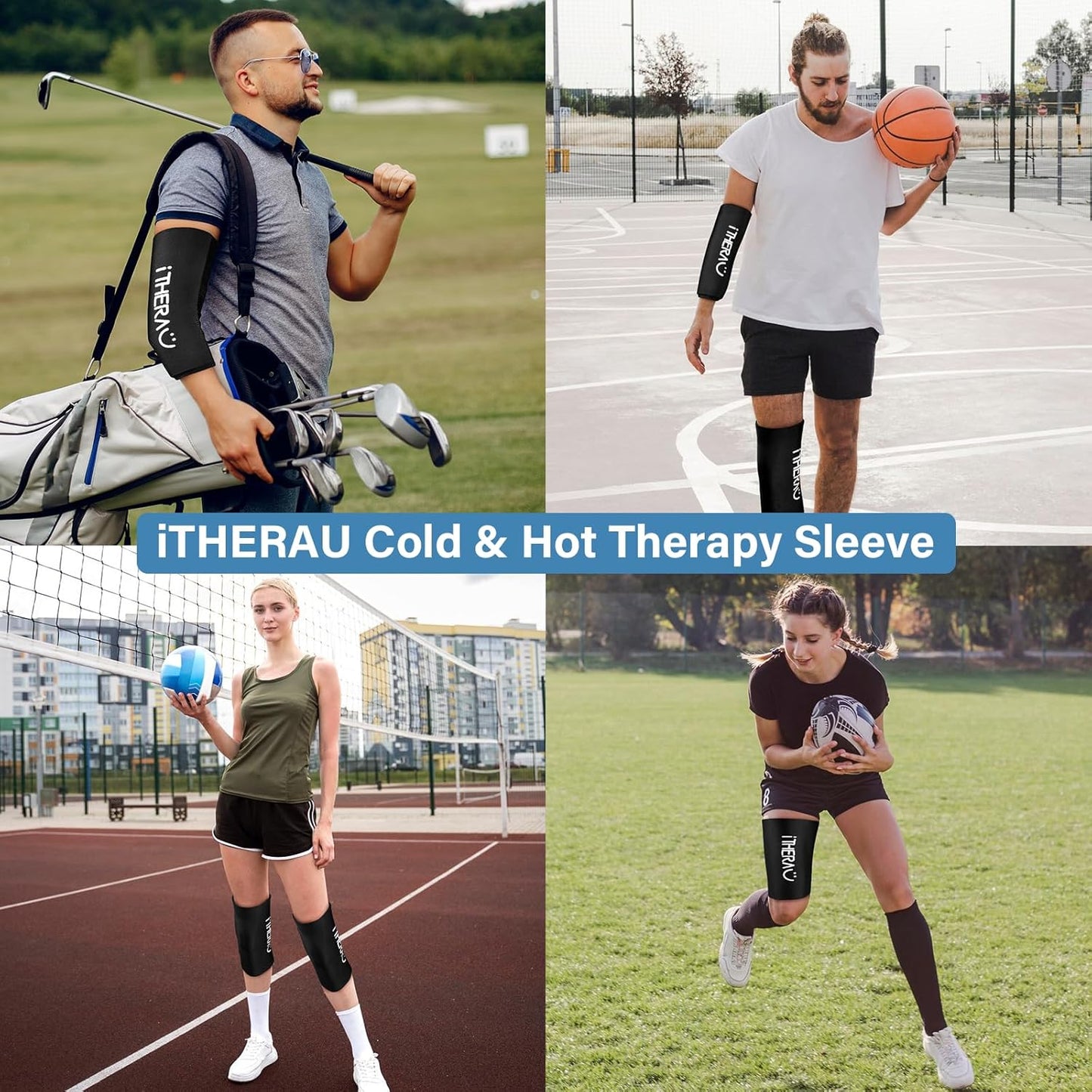 iTHERAU Knee Ice Pack Wrap, Reusable Gel Cold Pack with Cold/Hot Therapy, Cold Compression Sleeve for Elbow, Knee, Calf & Ankle for Pain Relief, Swelling, Surgery, Sports Injuries -Black, M