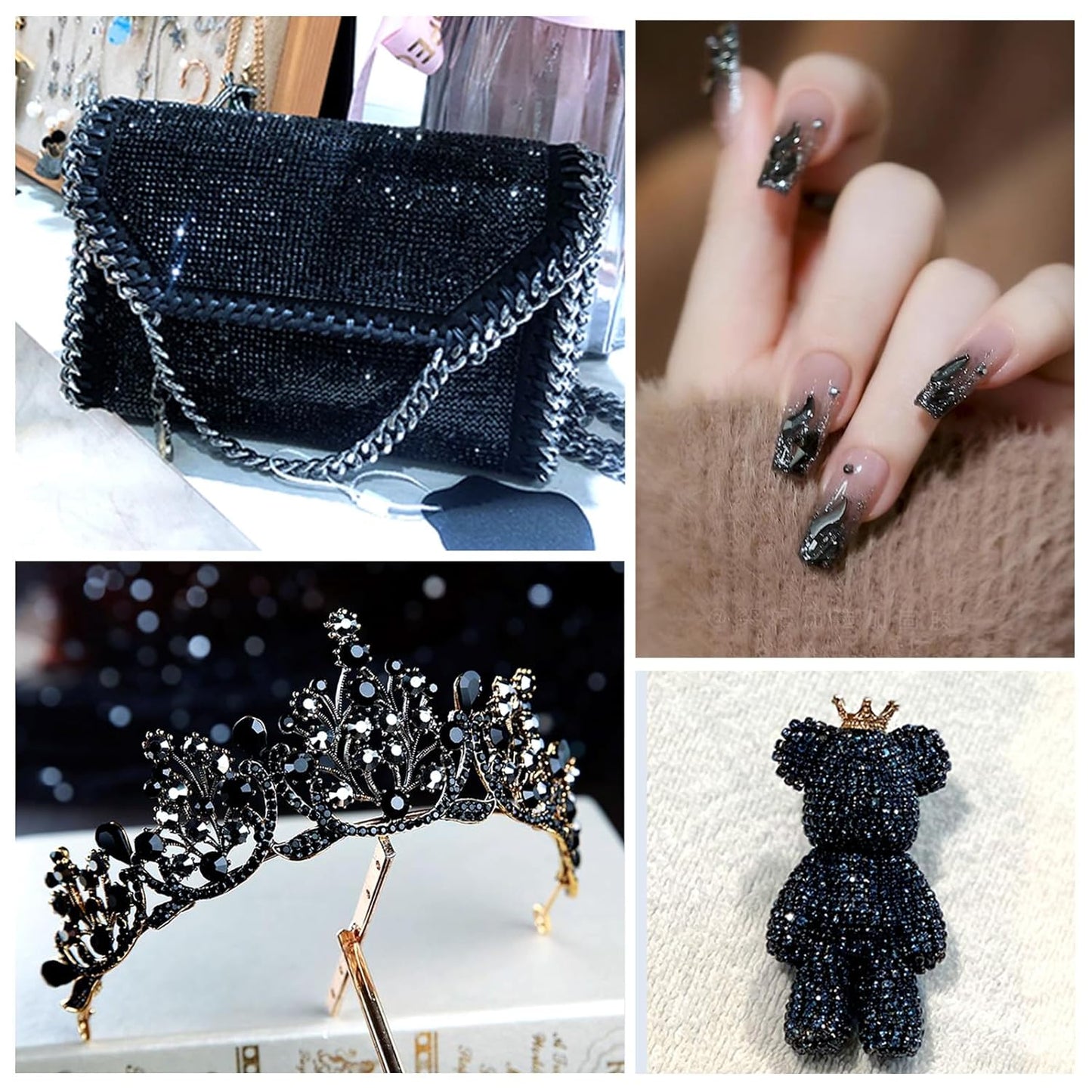 1440Pcs Black Crystal Rhinestones,Glass Flatback Rhinestones Gemstones for Nail Face Makeup Art Crafts Clothes Decoration -(SS20,4.8mm,Black)