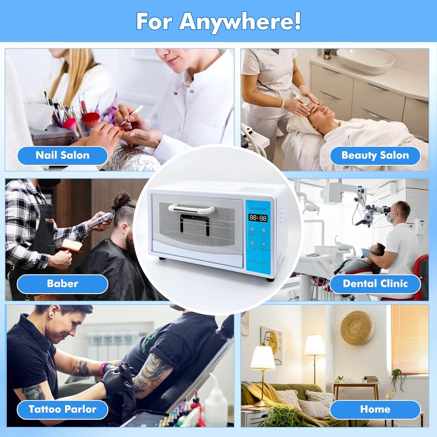 Anatole UV Light Nail Tool Cleaning Machine Dryer 10L Multifunctional Cleaner Box 160W Professional Manicure Tool Cleaning Cabinet with Stainless Steel Tray Rack for Beauty Salon Spa Barber Home 110V