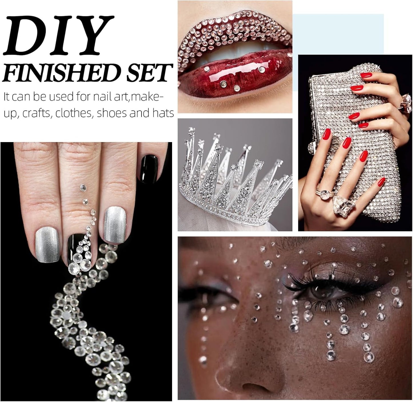 Crystal Clear Flatback Rhinestones, Glass Rhinestones for Nail Art and Craft, Glue Fix, Loose Crystal Gemstones(Crystal, SS6, 2880pcs, 1.9-2.0mm)