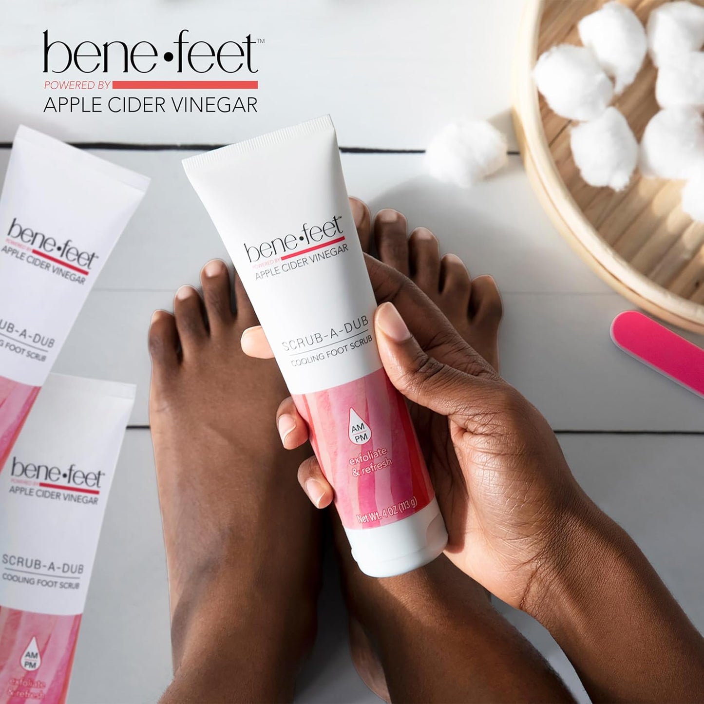 Benefeet Scrub-A-Dub Cooling Foot Scrub - Exfoliates + Refreshes Dry + Dull Skin, Get Smoother Skin from Heel to Toe, Made w/Vitamin E, Apple Cider Vinegar, Walnut Shell + Apricot Seed, 4 oz (3 Pack)