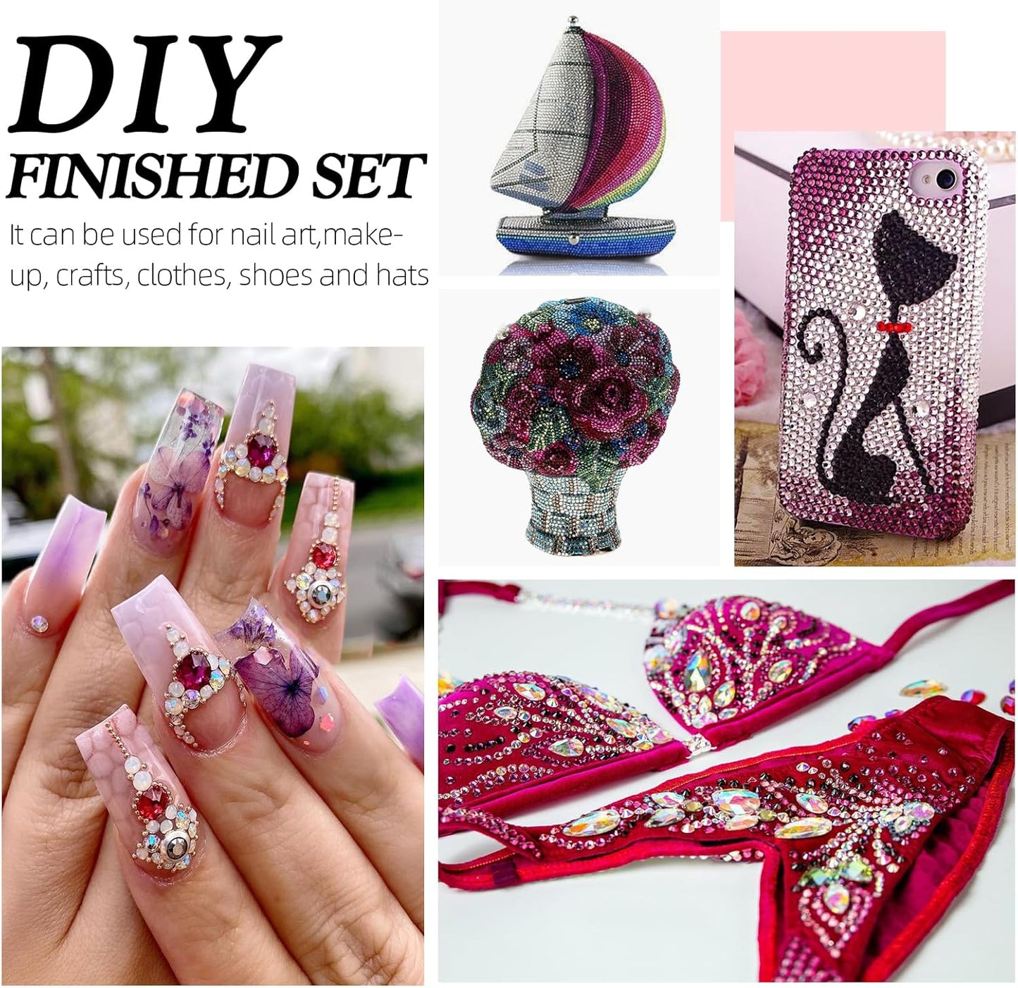 Purple Flatback Rhinestones, Glass Rhinestones for Nail Art and Craft, Glue Fix, Loose Crystal Gemstones(Purple, SS8, 2880pcs, 2.3-2.5mm)