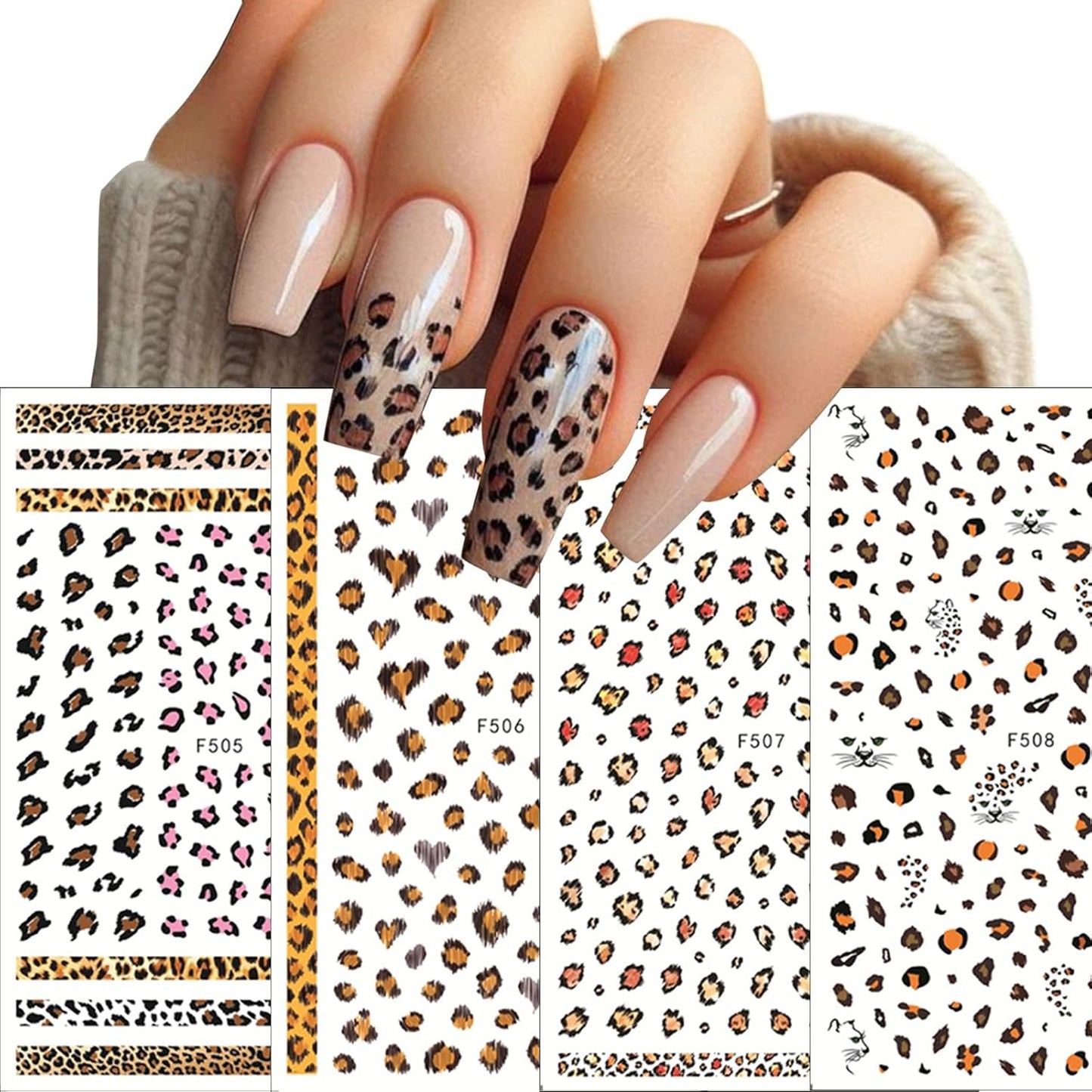 8Sheets Leopard Nail Stickers for Nail Art,3D Self-Adhesive Nail Decals Holographic Leopard Snake Tiger Nail Sticker Colorful Leopard Print Pattern Nail Design for Women Girls DIY Manicure Decoration