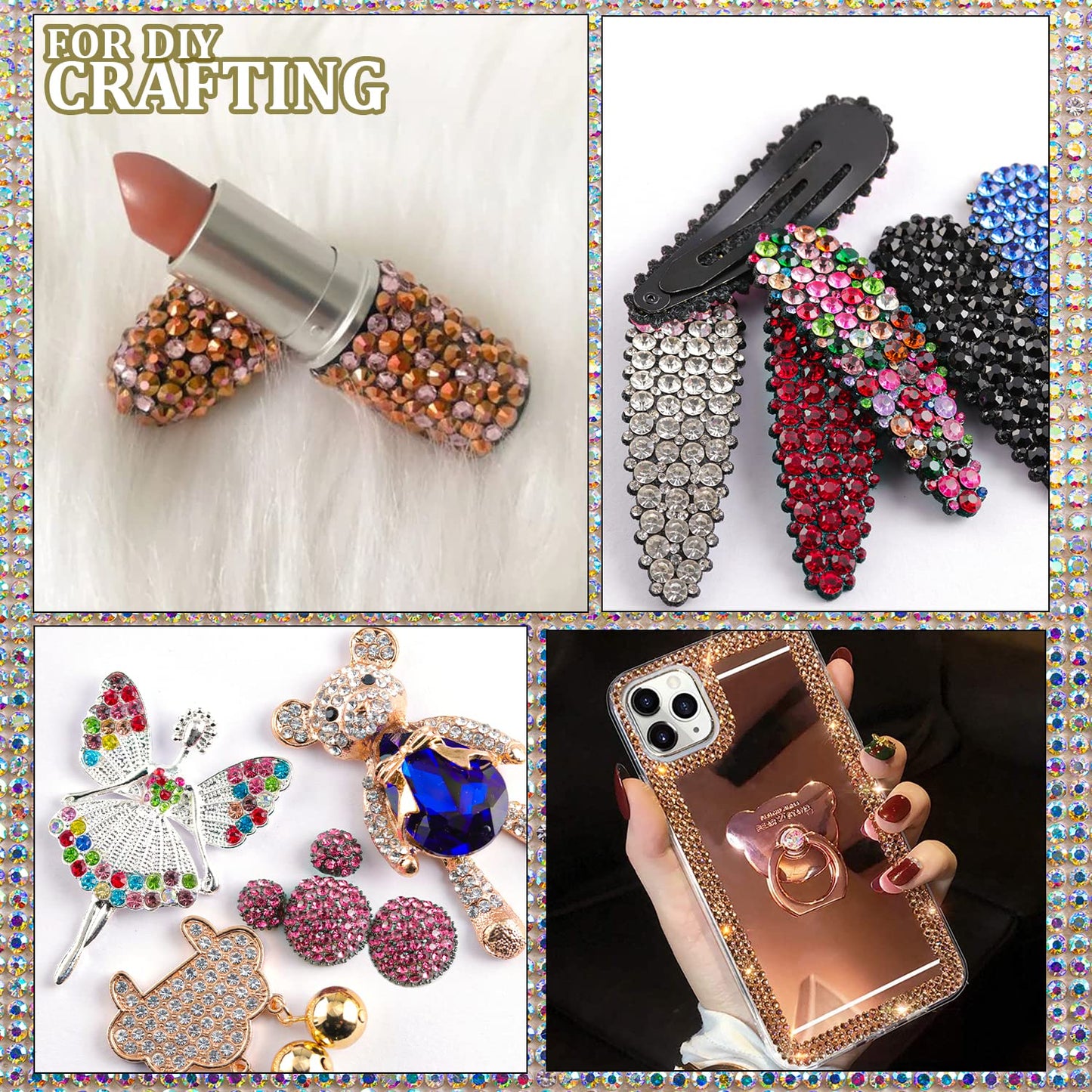 Two Packs of Flatback Rhinestones 4520 Pcs Colorful Nail Art Rhinestones Flatback Crystal Colorful+Rose Gold Rhinestone with Picker Pencil and Tweezer for Nail Art and Decoration