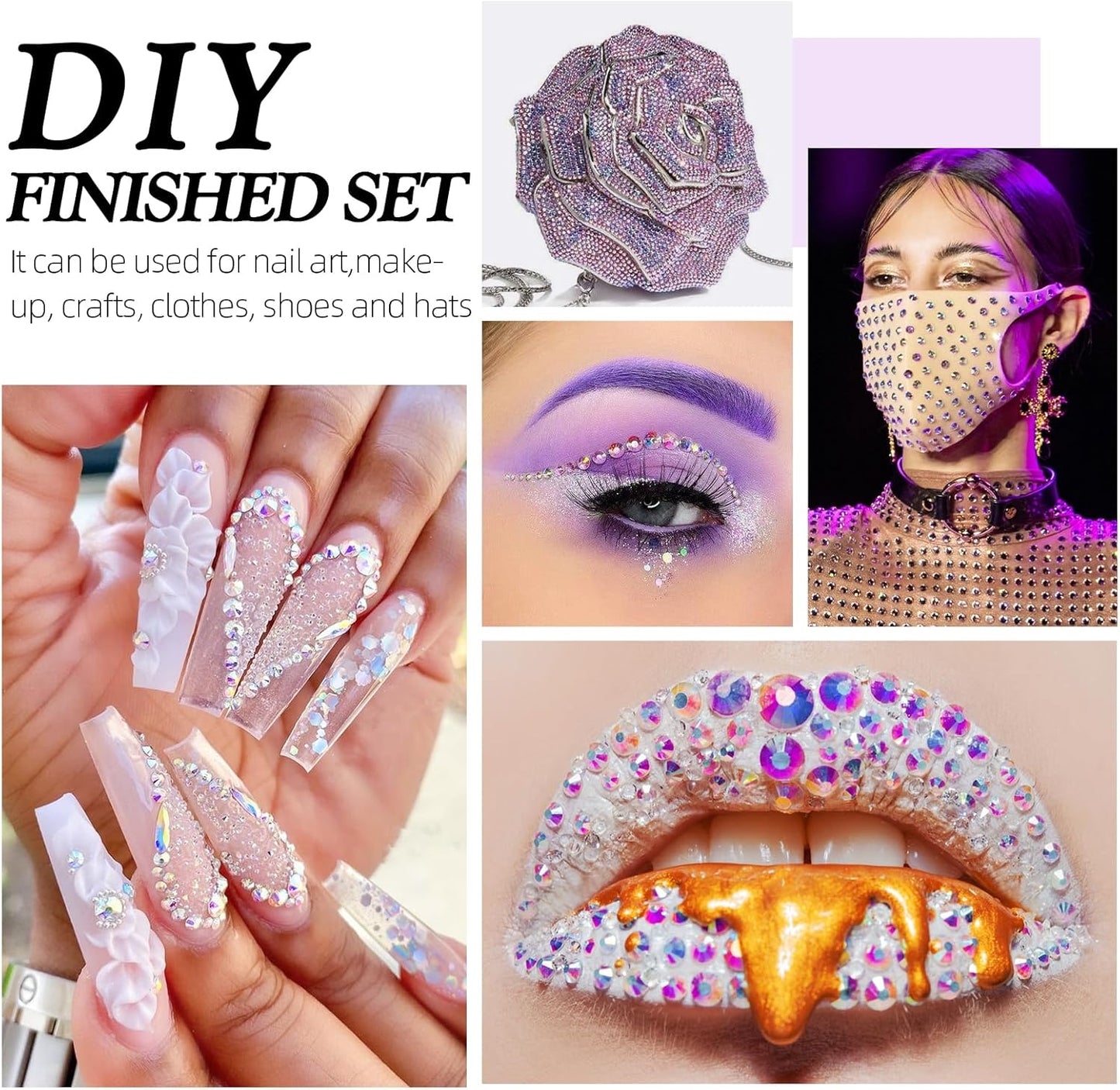 Crystal AB Flatback Rhinestones, Glass Rhinestones for Nail Art and Craft, Glue Fix, Loose Crystal Gemstones(Crystal AB, SS34, 576pcs, 7.1-7.3mm)