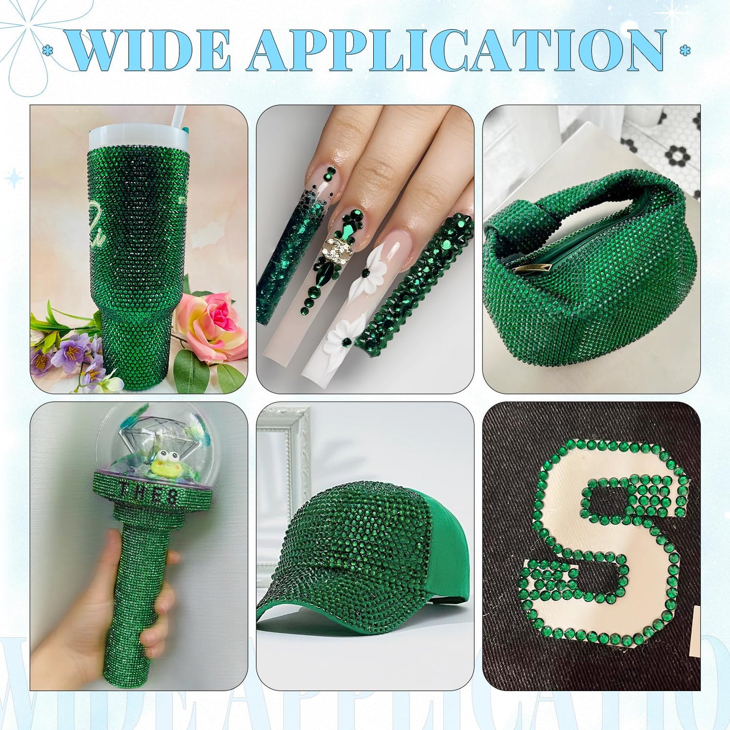 6000Pcs Resin Rhinestones for Bedazzling with 3Pcs B7000 Jewelry Glue, 1 Box Emerald Green Flatback Rhinestones for Crafting Crafts DIY, Crystals Gems for Clothing Shoes Tumblers Nail Art Makeup