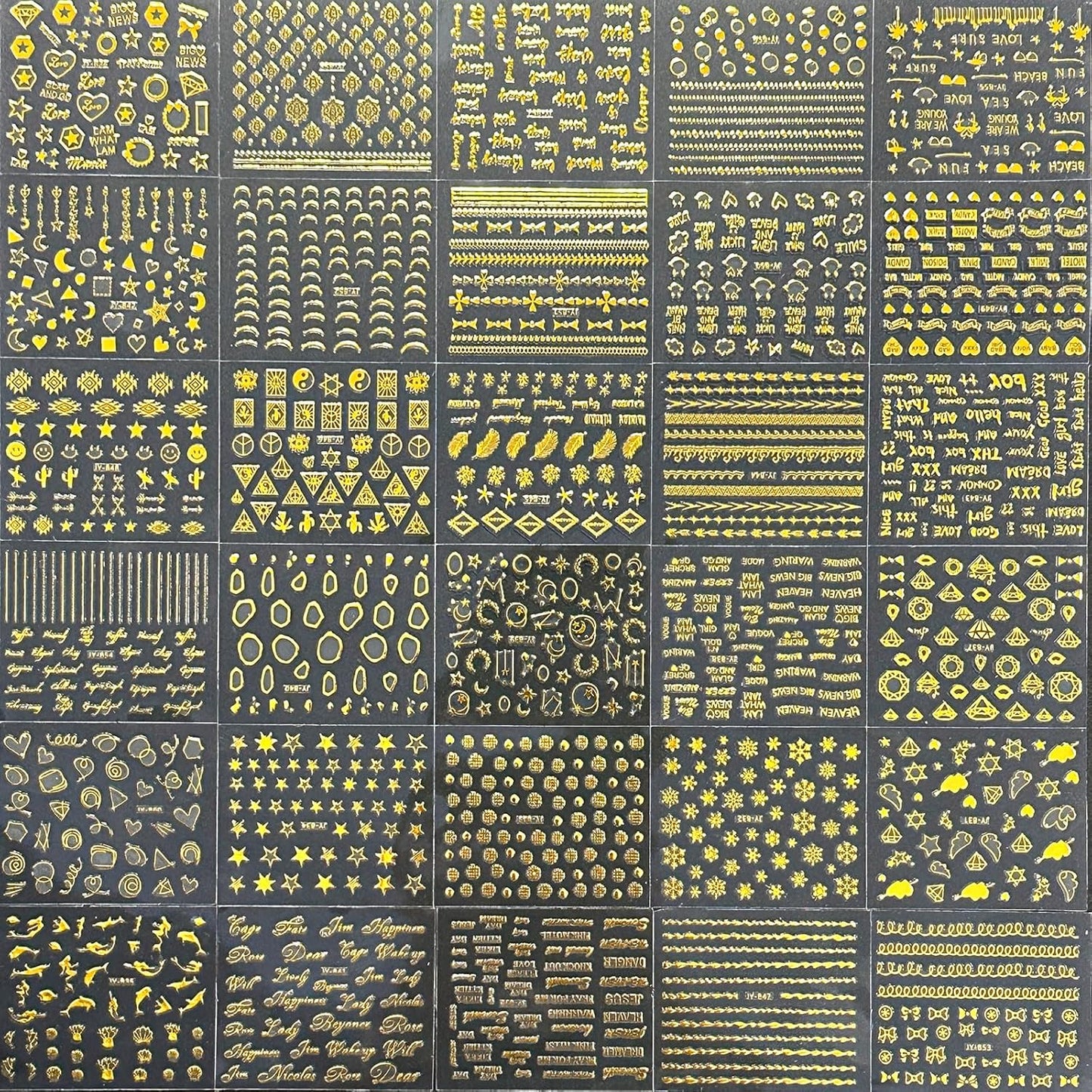 Gold Star Nail Art Stickers - 30 Sheets 3D Self-Adhesive Decals With Line and Heart Designs for Acrylic Nails - Art Supplies Decoration Accessories for Women