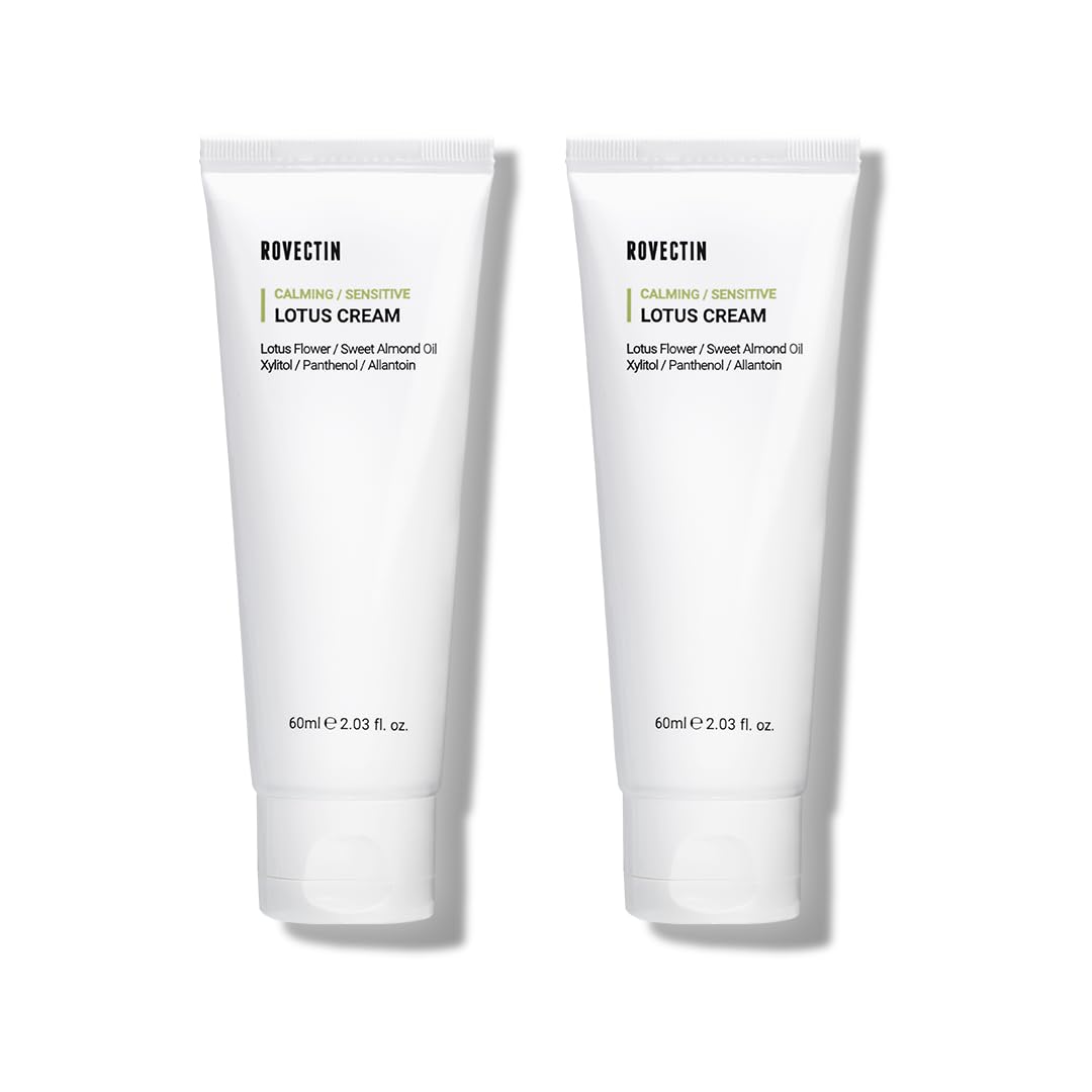 ROVECTIN Calming Lotus Water Cream - Lightweight Face Moisturizer for Oily, Combination Skin | 75% Lotus Water Extract For Skin Purifying, Anti-Aging | Vegan Korean Skincare (2.03 fl.oz) [2 Pack]