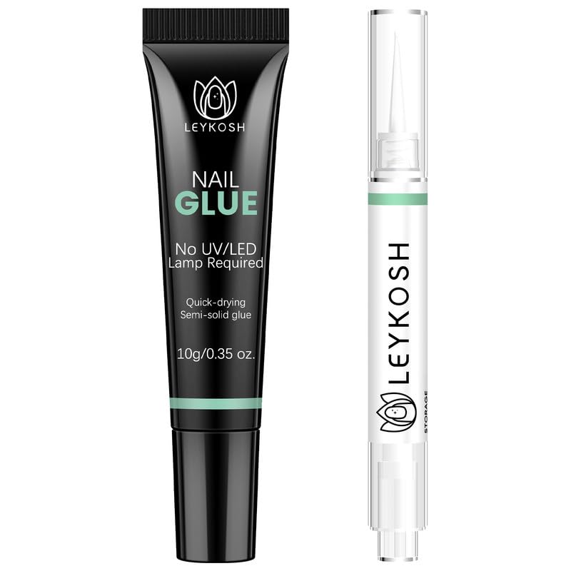Nail Glue for Press Ons 10g & 5ml 2 in 1 Remover Pen Set, Quick Drying Semi Solid Glue on Nails No Lamp Needed Long Lasting 28+ Days, Gentle Removal Fake Acrylic Nail Tips Not for Gel Polish Base Coat