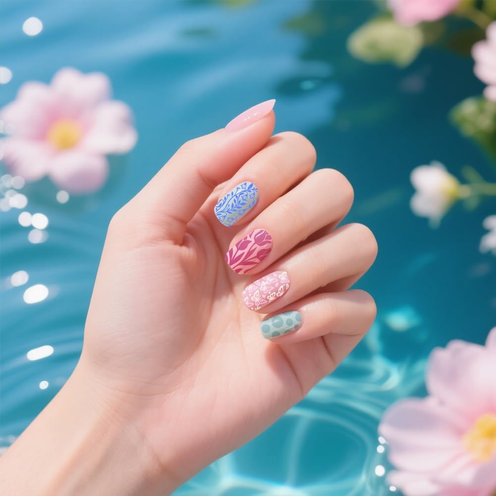 UNICRAFTALE 5Pcs Butterfly Flower Reusable Nail Stamp Flames Nail Stamping Kit Abstract Textures French Tip Nails Stamp Star Stainless Steel Nails Stamping Plates for Women Gift 12x6cm