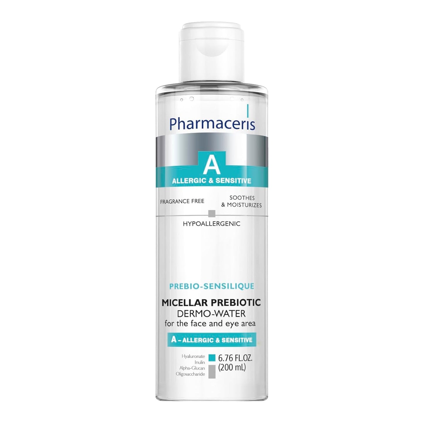 PREBIO-SENSILIQUE Micellar Prebiotic Dermo-Water for Face & Eyes, Removes Makeup & Impurities, Soothes & Moisturizes Allergic & Sensitive Skin, Safe for Contact Lens Wearers, 6.76 fl oz