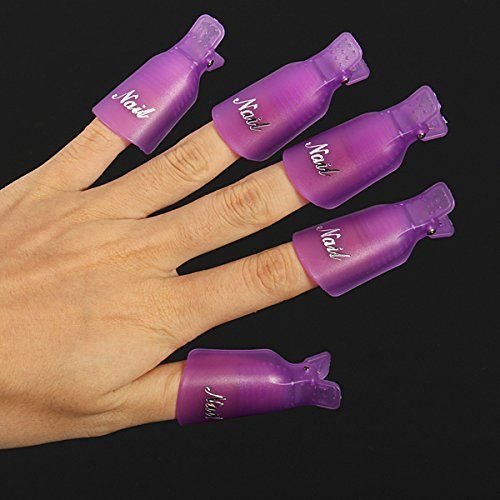 10pc Professional Plastic Acrylic Nail Art Soak Off Cap Clip Uv Gel Polish Remover Wrap Cleaner Clip Cap Tool (Purple)