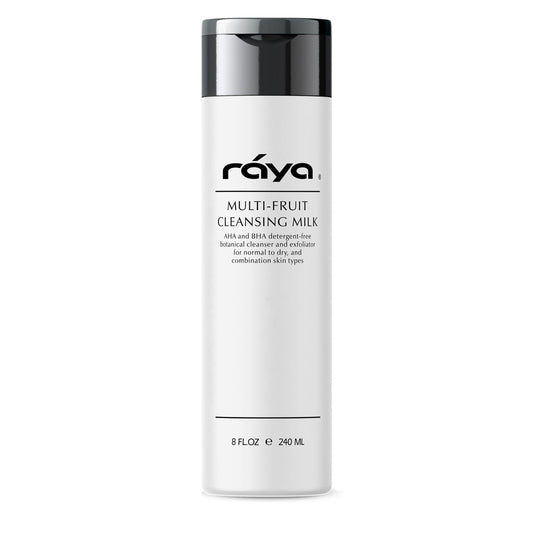 Raya Multi-Fruit Facial Cleansing Milk with AHA and BHA 8 oz (G-154) | Exfoliating Soap-Free Cleanser and Make-Up Remover for Dry and Combo Skin | Made with Multi-Fruit Alpha and Beta Hydroxy Acids
