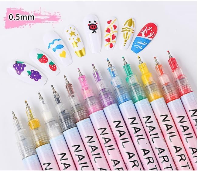 Nail Polish Pen, 1 PCS Nail Art Pen, Nail Pencil, DIY Drawing Painting Pen, for Nails DIY (12colors set A -0.5mm)