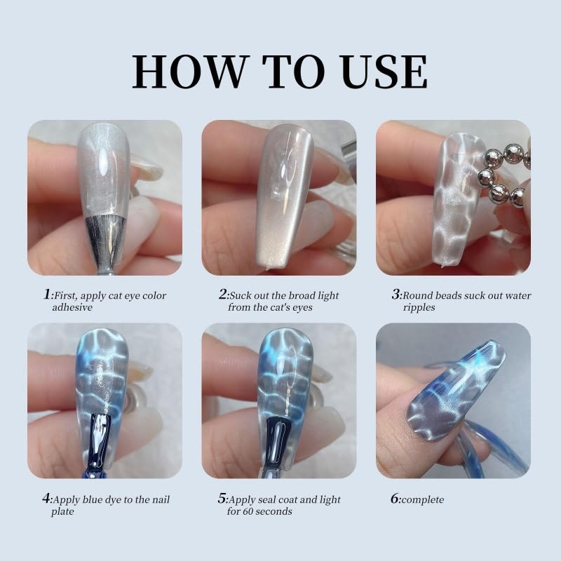 10Pcs Round Cat Eye Magnet Beads for Nails – Strong Magnetic Beads for Cat Eye Gel Polish, Water Ripple Nail Art Tool Set