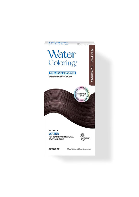 Korean Water Coloring for Gray Hair Coverage Dye, Wine Brown, 3 Packets, Quick & Natural Hair Tint, Vegan & Cruelty-Free Gray Cover, For All Hair Types, 30g (1.05 oz)