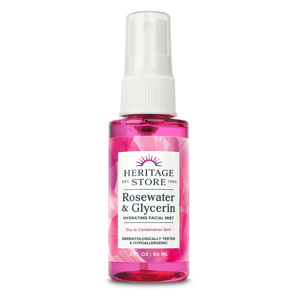 HERITAGE STORE Rosewater & Glycerin Hydrating Facial Mist - Dry Combination Skin Care - Rose Water Spray w/Vegetable Glycerine, Made Without Dyes or Alcohol, Hypoallergenic, Vegan, Cruelty Free, 2oz