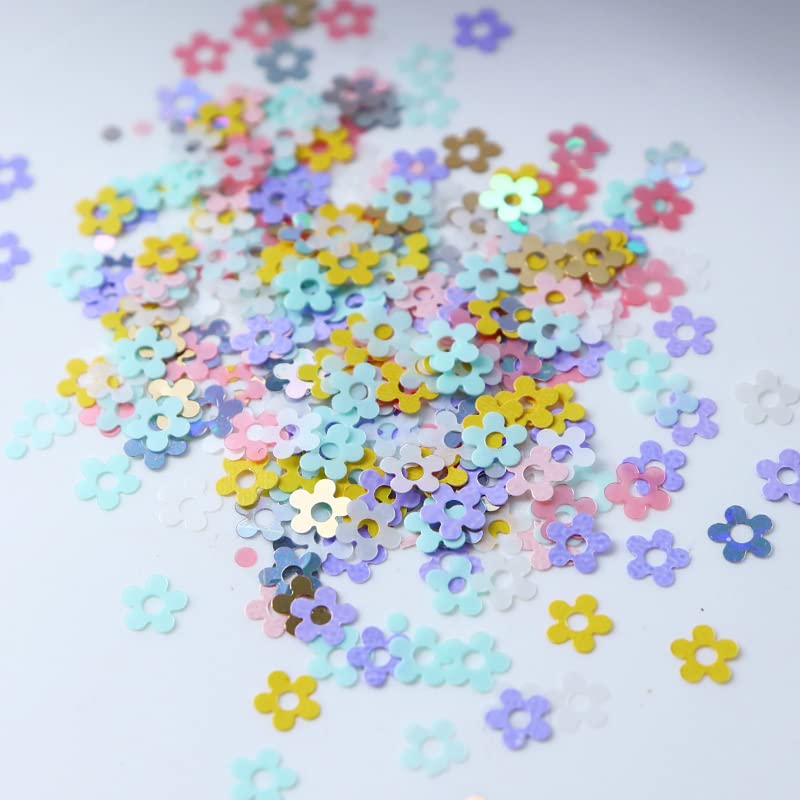 6 Grids Hollow Plum Flower Sequins for Nail，Mixed Colorful Floral Nail Flakes 3D Confetti Flowers Nail Glitter Shiny Flower Nail Flakes Acrylic Nails Supplies for Women Girls Manicure Decorations