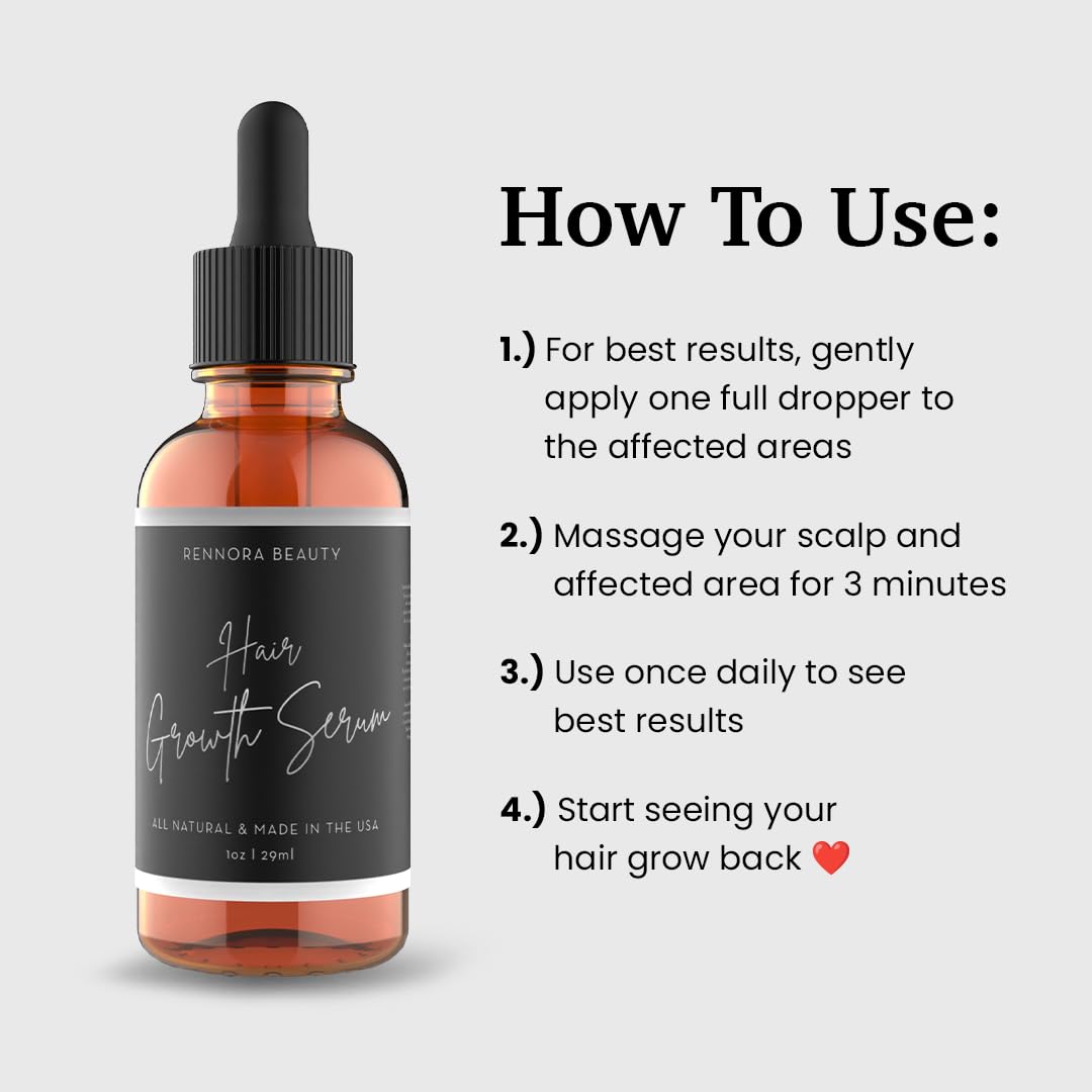 Rennora Hair Growth Serum with Organic Herbs and Natural Vitamins, Peppermint Oil, Stinging Nettle, and Rosemary Oil, No Chemicals, Formulated for Hair Regrowth (2 Pack - 60 Day Supply)