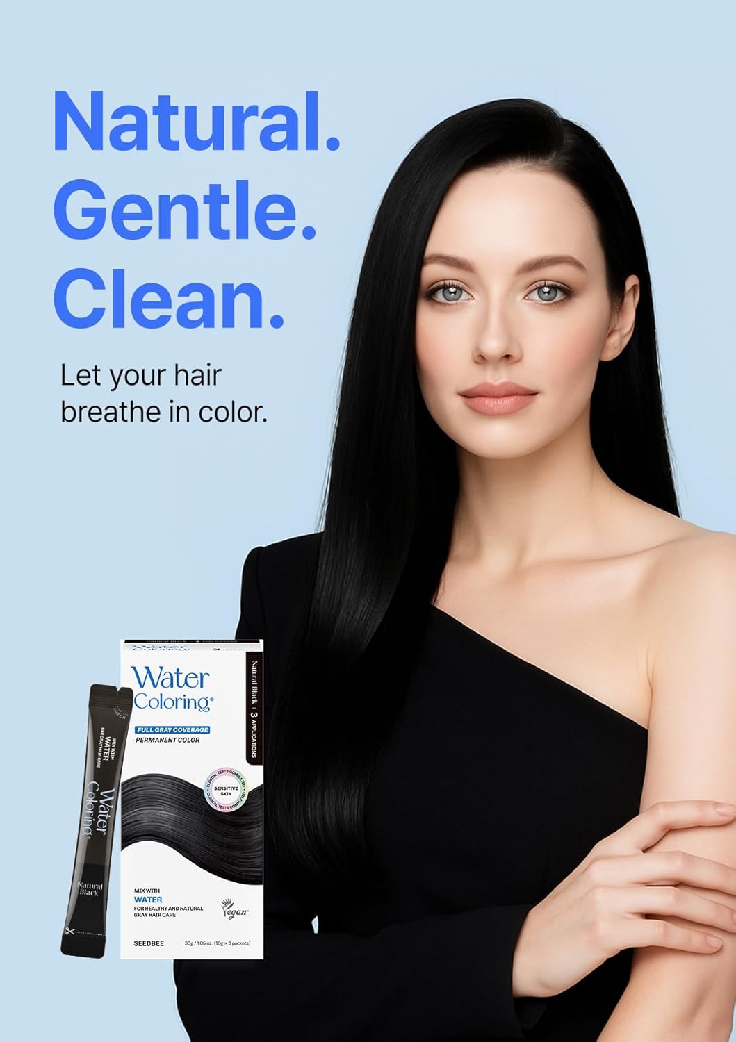 Korean Water Coloring for Gray Hair Coverage Dye, Dark Brown, 3 Packets, Quick & Natural Hair Tint, Vegan & Cruelty-Free Gray Cover, For All Hair Types, 30g (1.05 oz)