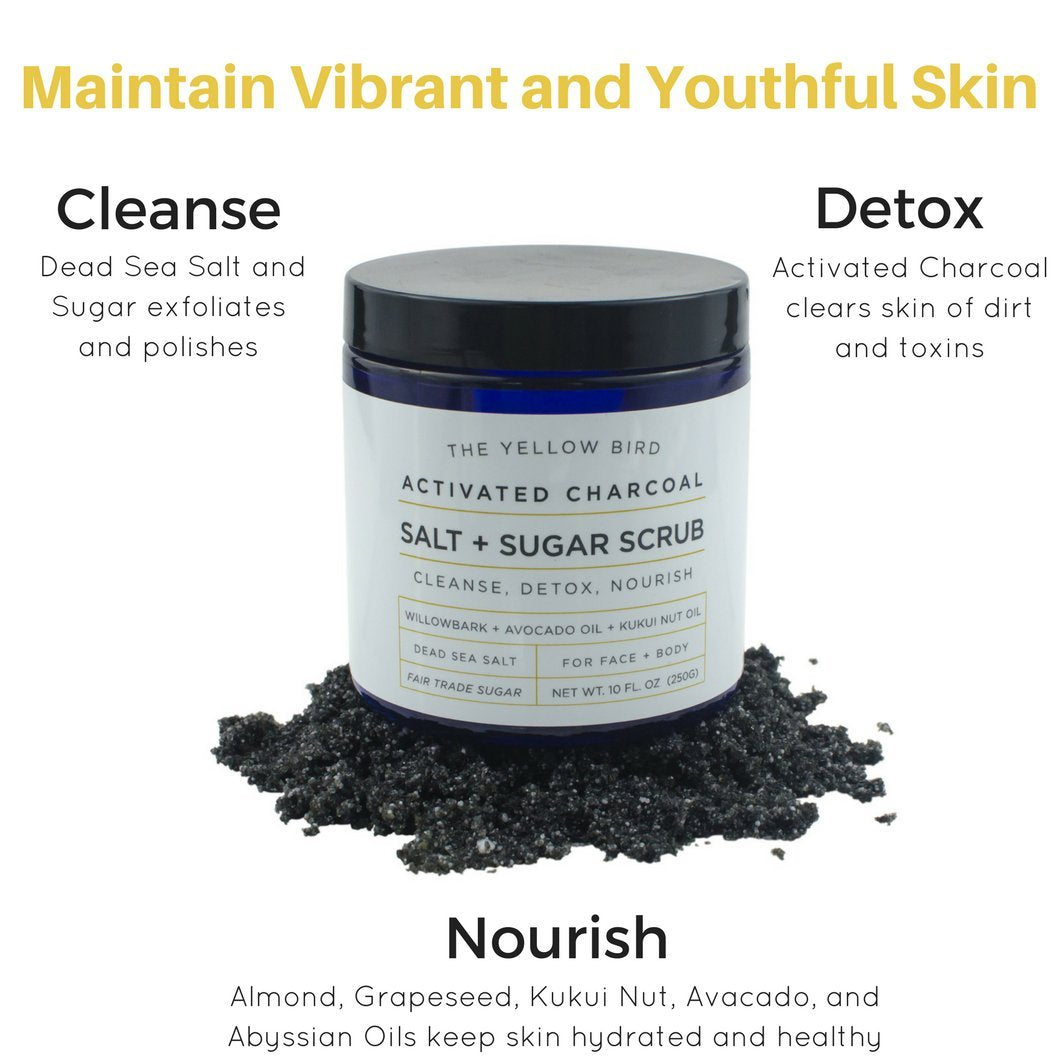 Natural Activated Charcoal Body & Face Scrub. Exfoliating Dead Sea Salt & Sugar Scrub. Deep Cleansing Pore Minimizer. Anti Cellulite, Acne, Blackhead, Scars, Wrinkle Treatment.